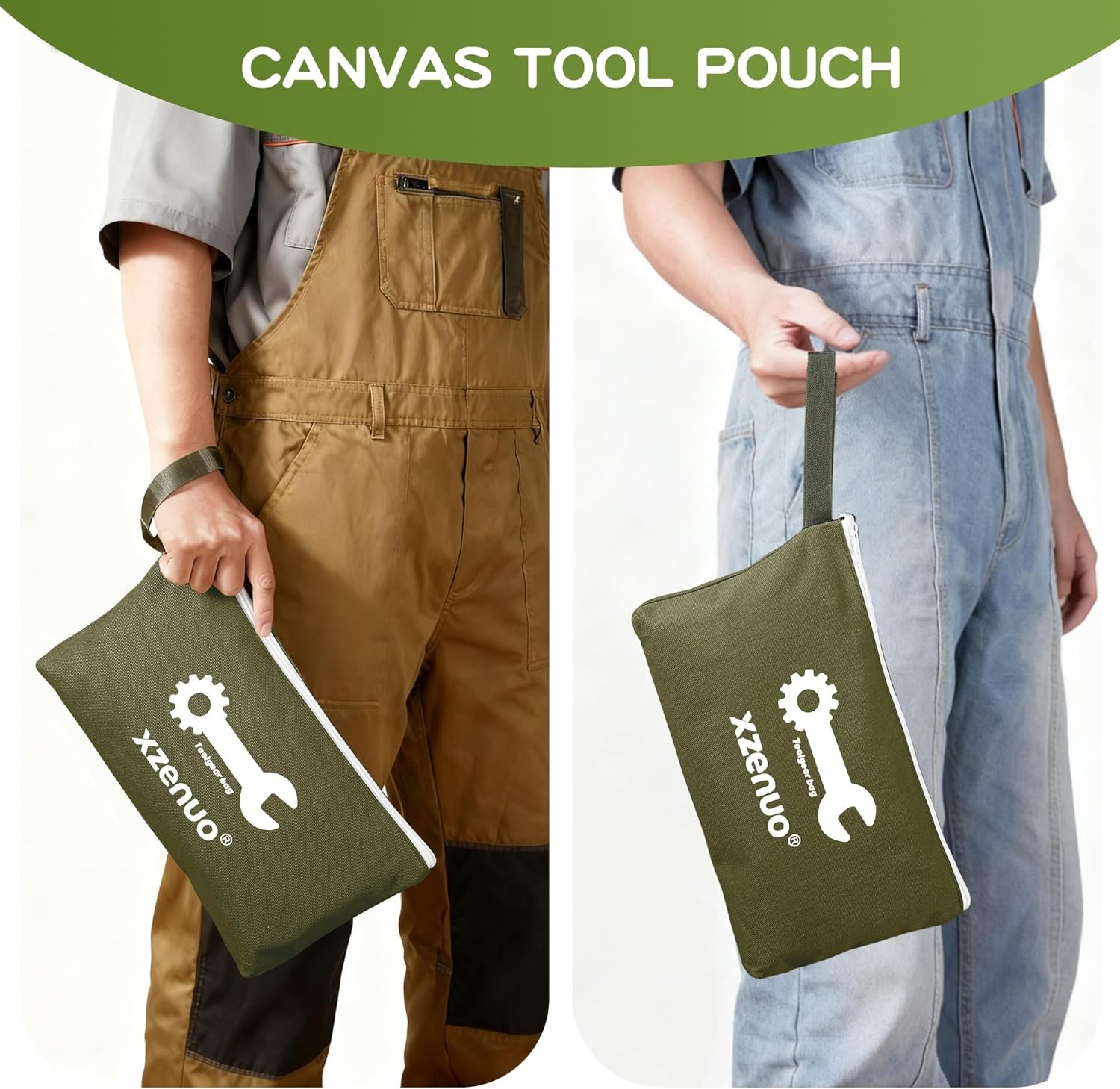 Tool Pouch Zipper Bag, 16oz Pure Cotton Canvas Tool Bag, 12.5 Inch Zipper Pouch