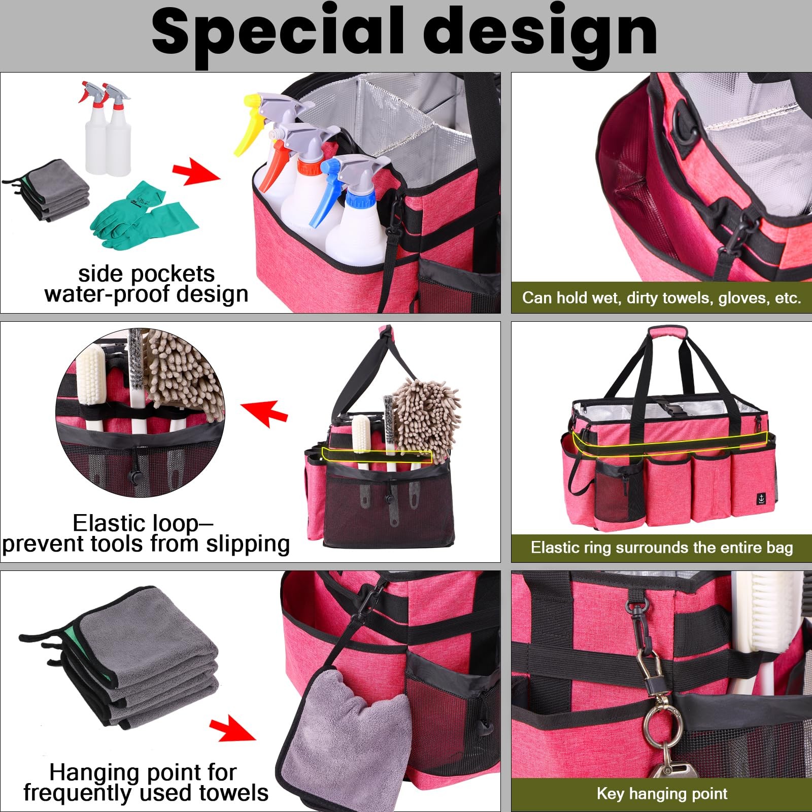 Extra large Cleaning Caddy Bag Built-in Sturdy Board, Cleaning Organizer with…