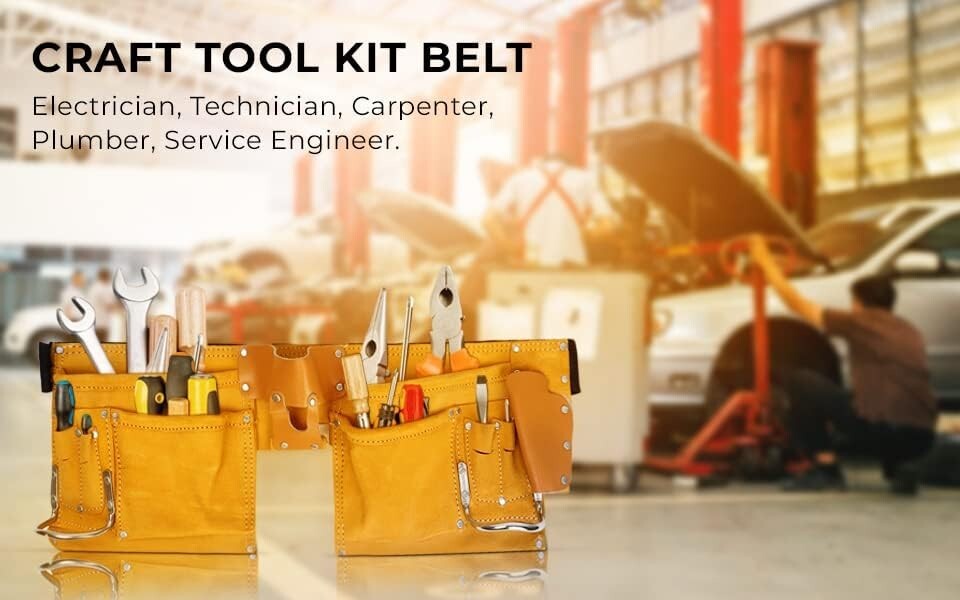 Leather Carpenter Tool Belt 11 Pockets Quick Release Buckle Work Pouch