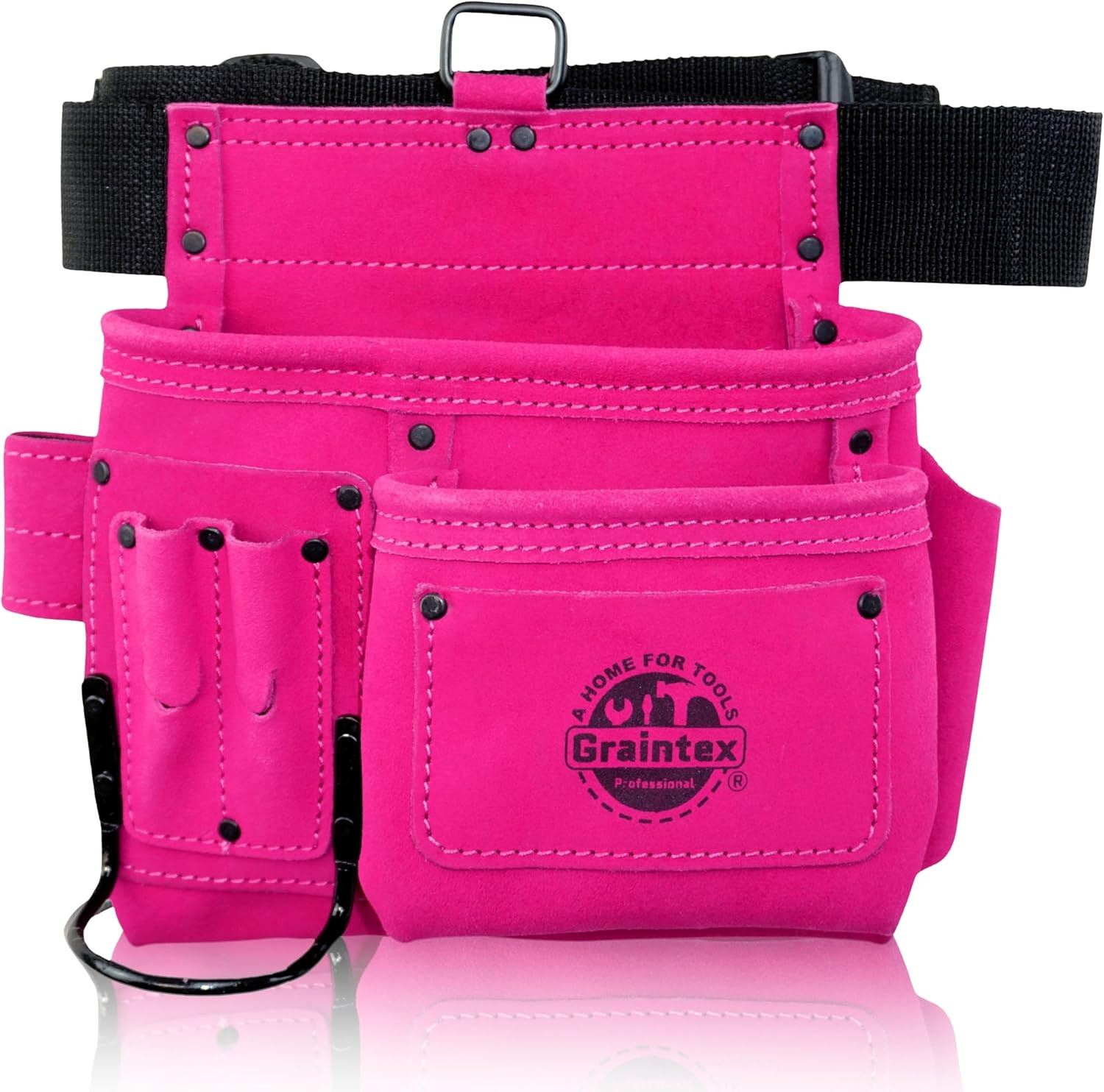 5 Pocket Suede Leather Tool Belt/Bag | Pink | Multipurpose Leather Tool Belt for