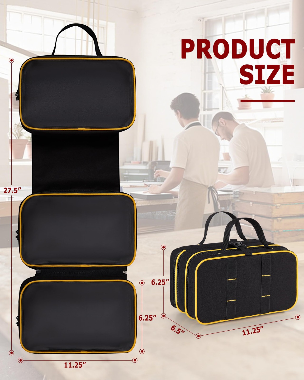 Roll Up Tool Bag with 3 Clear Window Cases (One Detachable), Tri-fold Tool Bag O