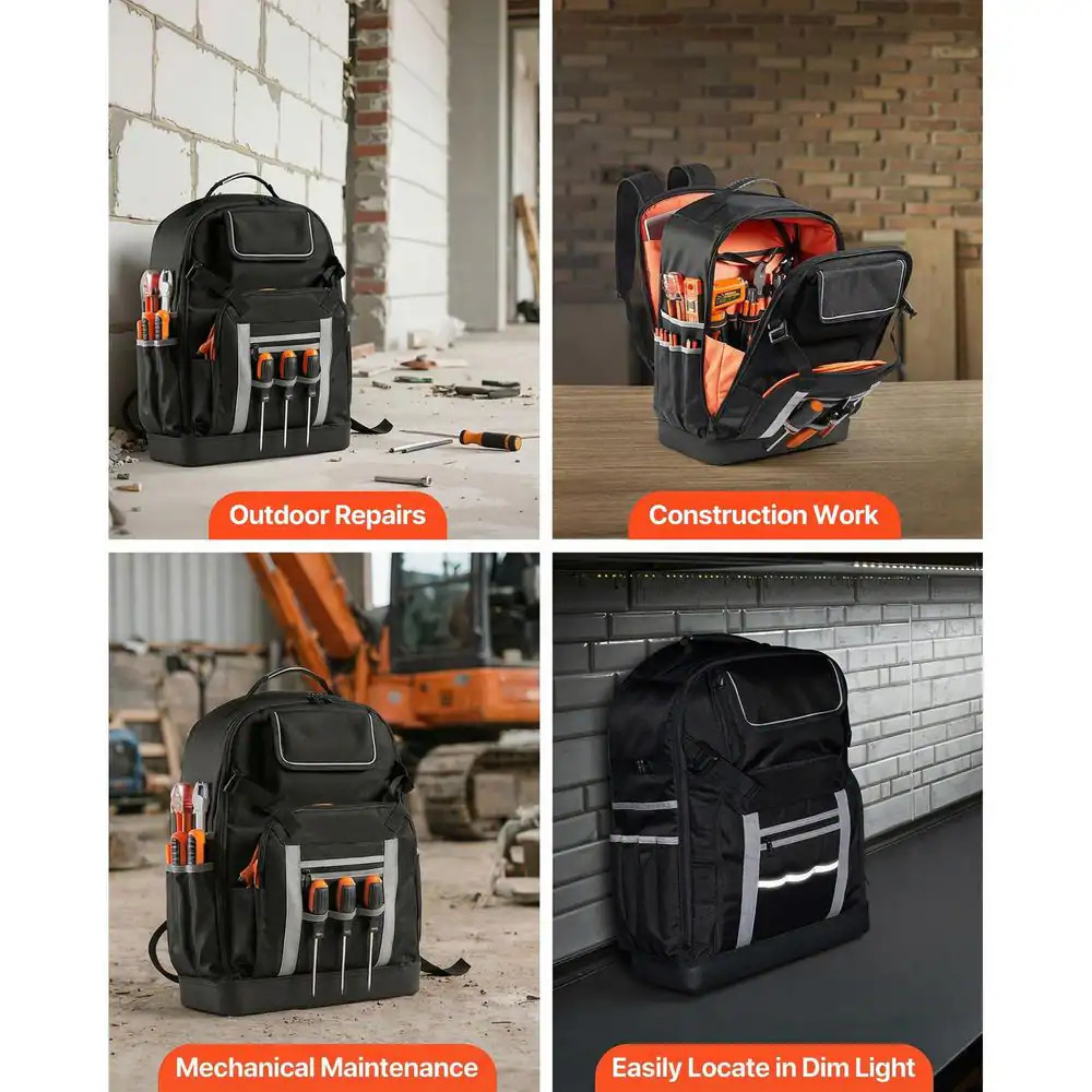 Tool Backpack, 56 Pockets, Heavy-Duty Tools Storage Organizer Bags with Molded B