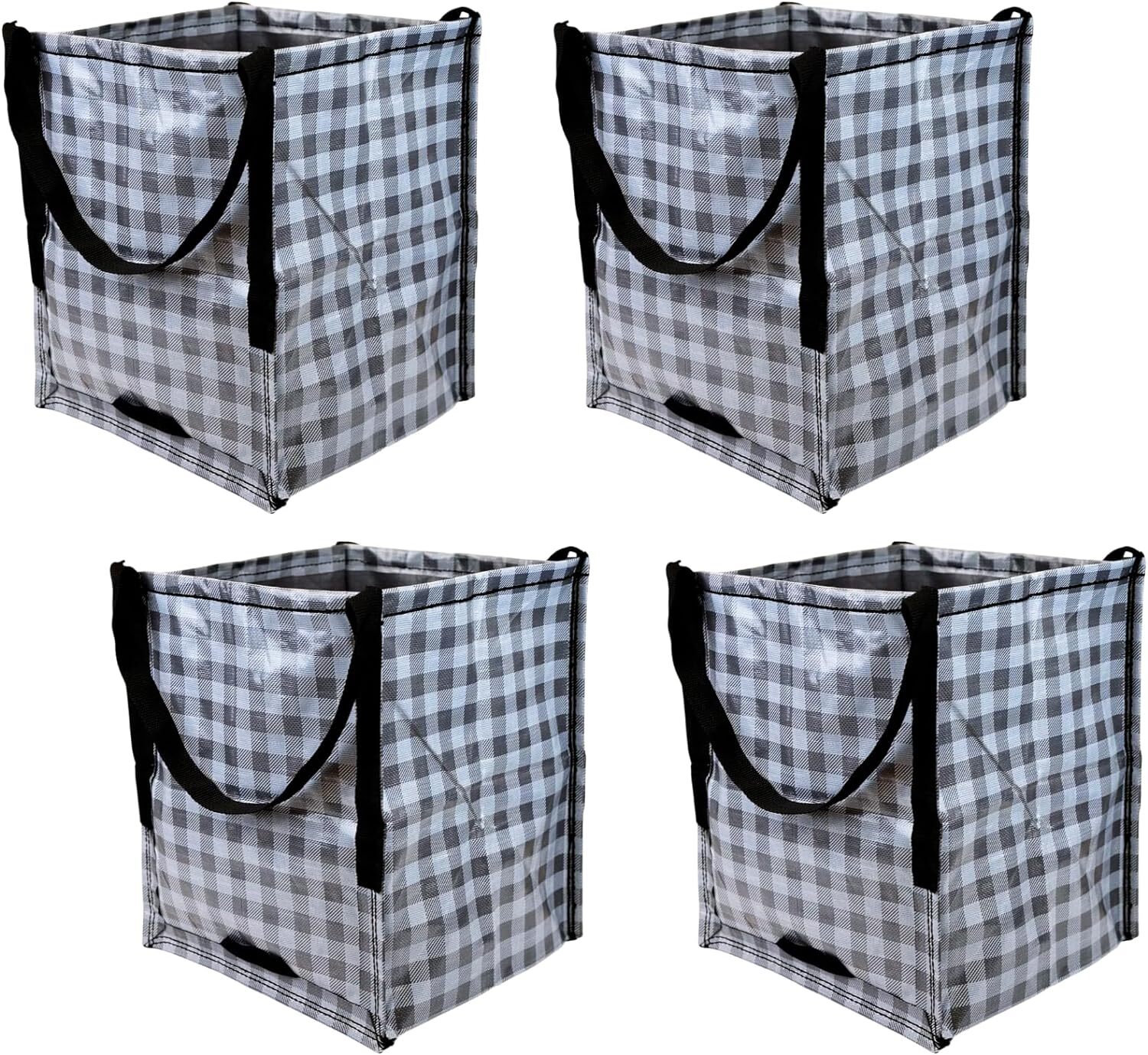DURASACK Heavy Duty Storage Tote Bag 22-Gallon Rugged Pack of 4, Gingham Gray
