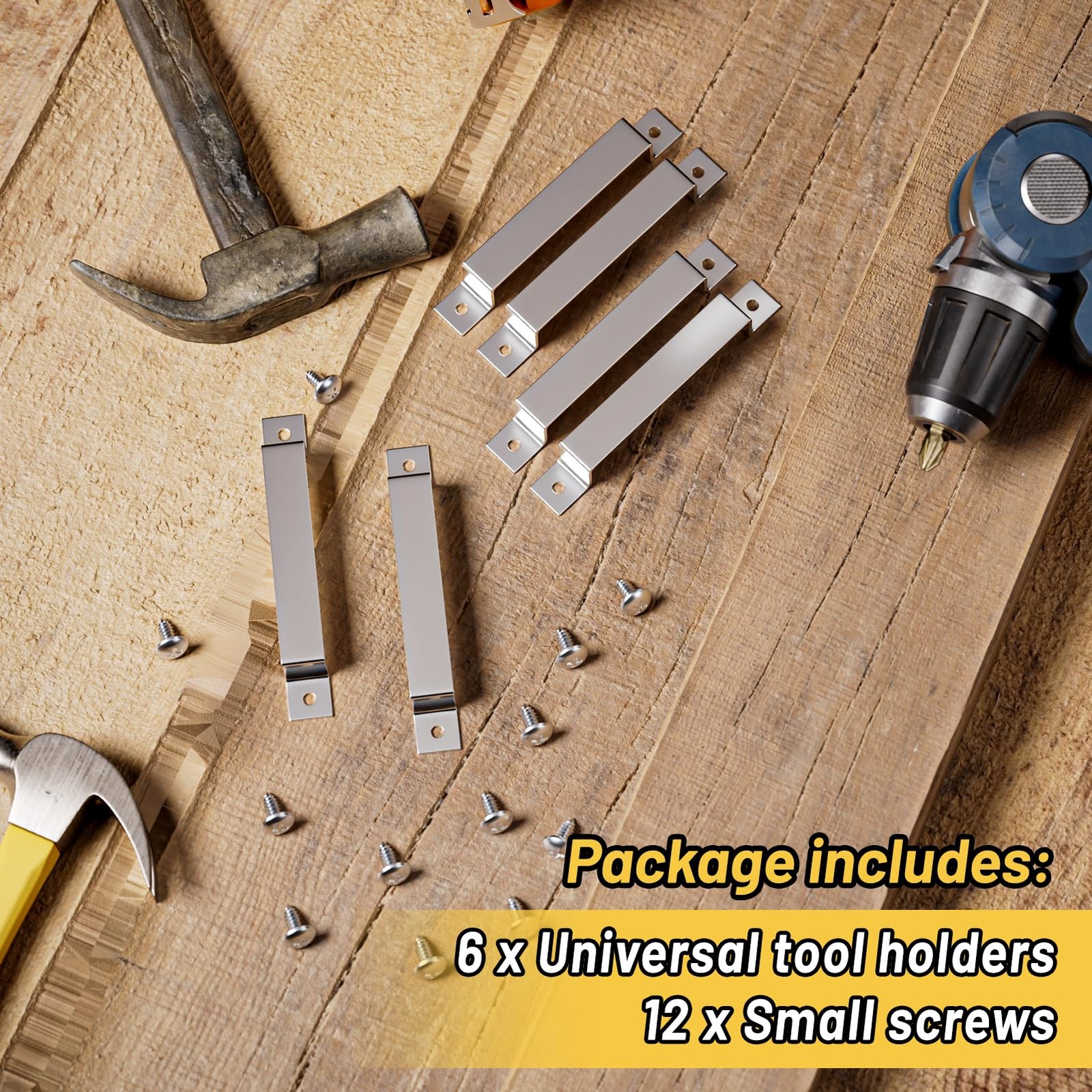 Tape Measure Holder – 6 Pack Stainless Steel Spring Clip Tool Organizer, Heavy D