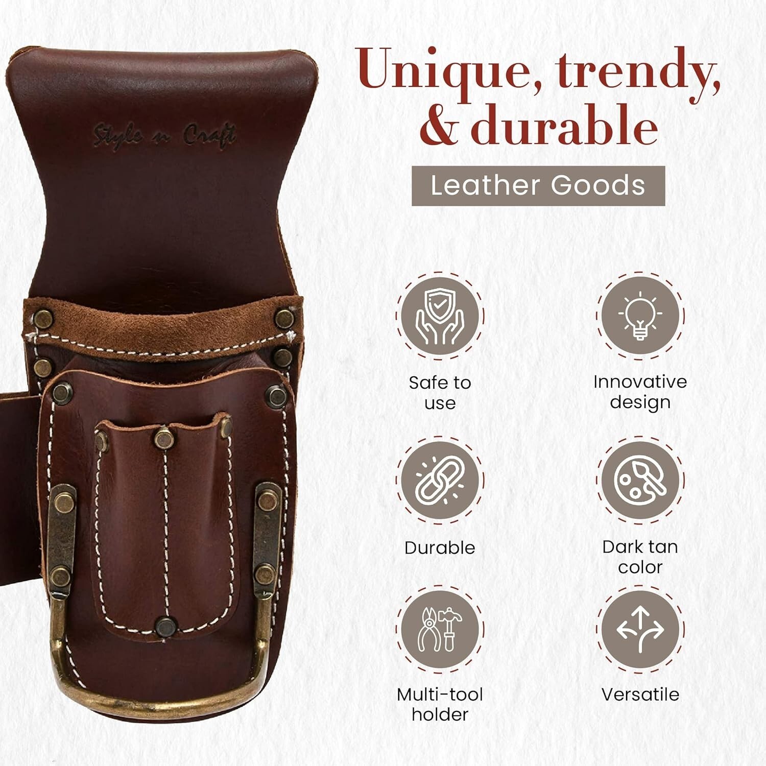 Lightweight 9-Pocket Tool Pouch in Dark Tan Leather – Perfect for Professionals