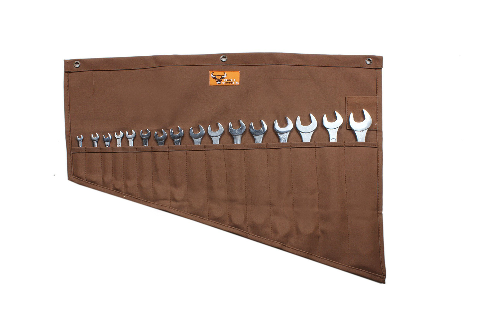 BULL TOOLS Tool Pouch Roll Up Organizer, 16 Large (16 – PKT), Cinnamon Brown