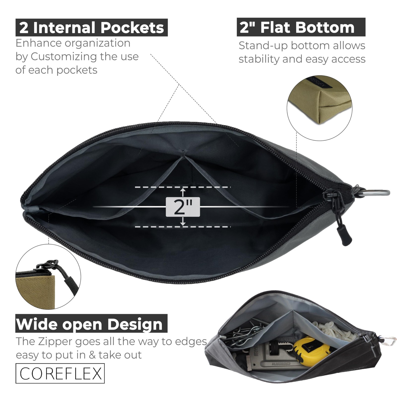 2 Pack Premium Tool Pouch Zipper Bag with internal pockets, 12inch Tool Bag, …