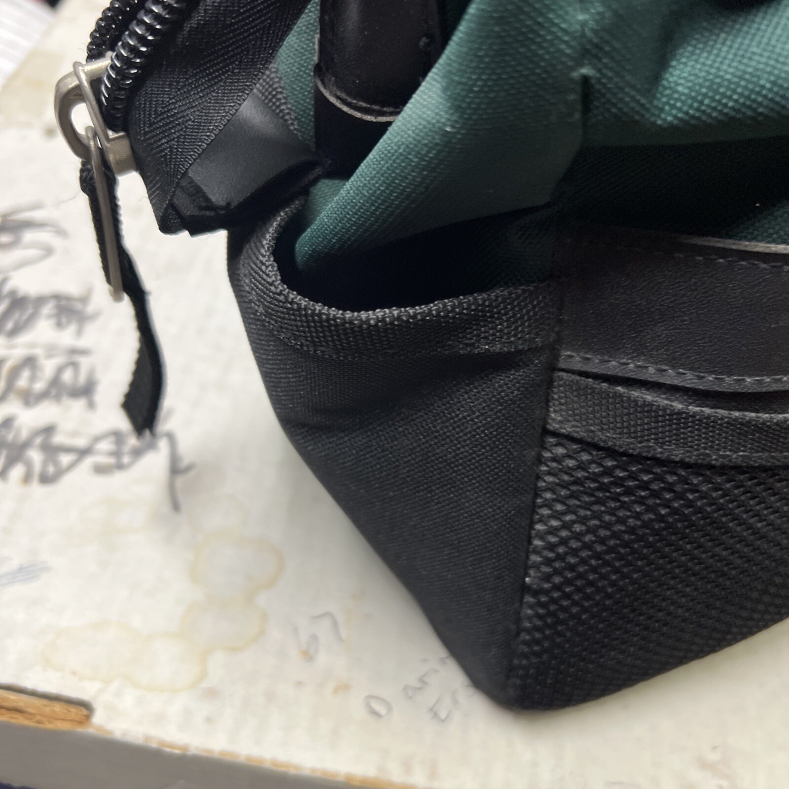 Vintage Craftsman Green & Black Canvas Wide Mouth Pockets Zipper Tool Bag