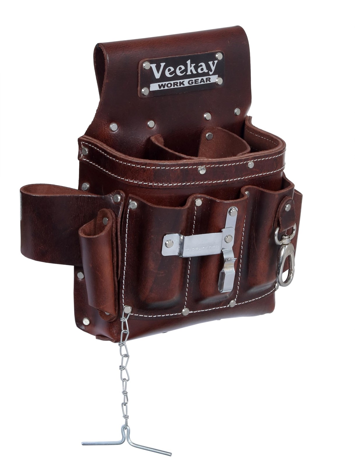 VEEKAY 10-Pocket Full Grain Leather Electrician Tool Pouch, 10 Pocket, Brown