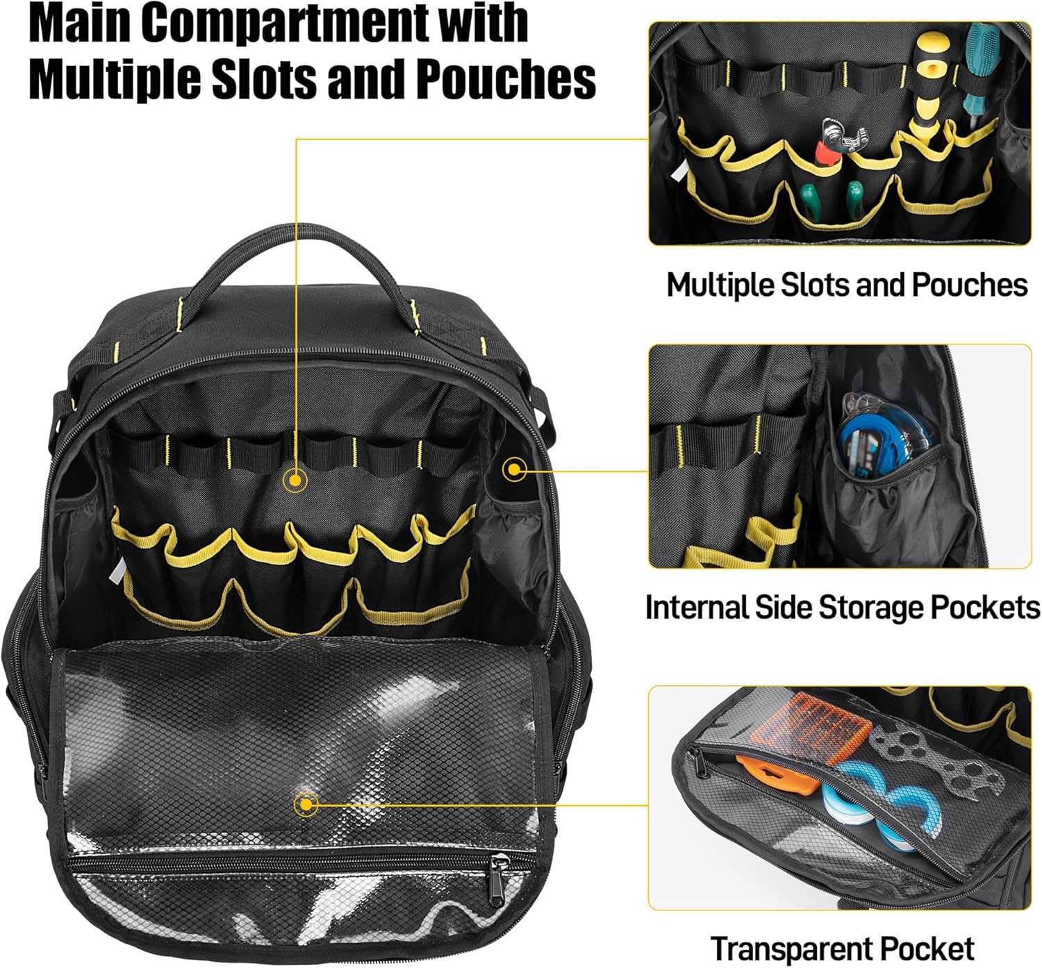 Tool Bag Backpack for Men with 3 Tool Pouches, Heavy-Duty Tool Storage Organizer