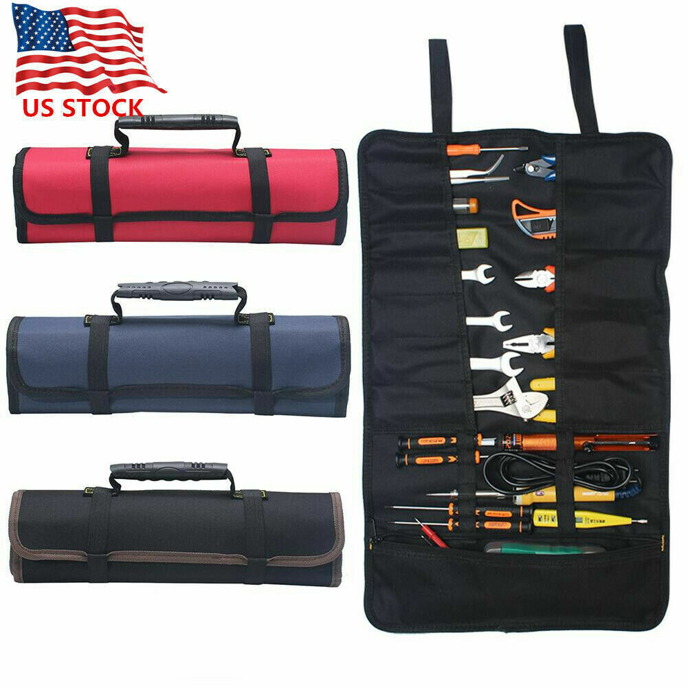 Electrician Tool Pocket Bag Roll Up Storage Organizer Bags Canvas Chisel Toolkit