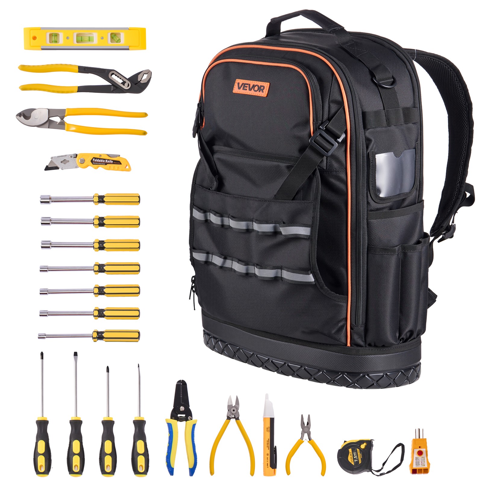 VEVOR Tool Backpack with Tools 65 Pockets Tear-resistant Jobsite Backpack