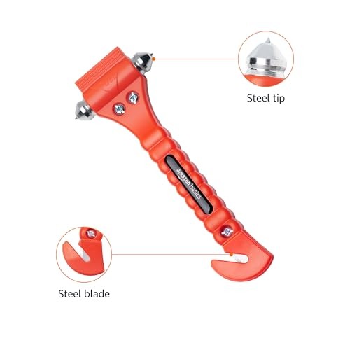 Tungsten Emergency Escape Tool 2-PACK | Window Hammer Seat-belt Cutter | Orange