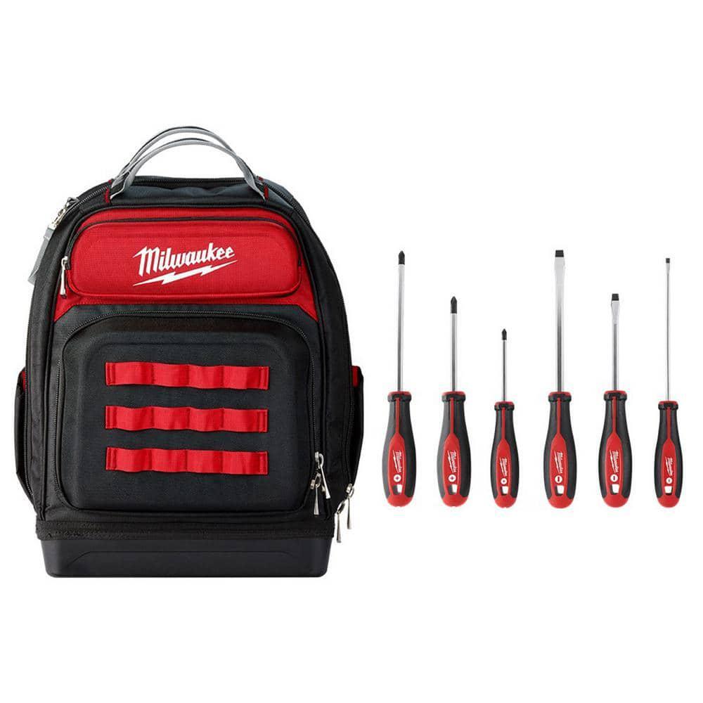 Jobsite Tool Backpack 48 Pockets Hard Molded Base with 6 Piece Screwdriver Set