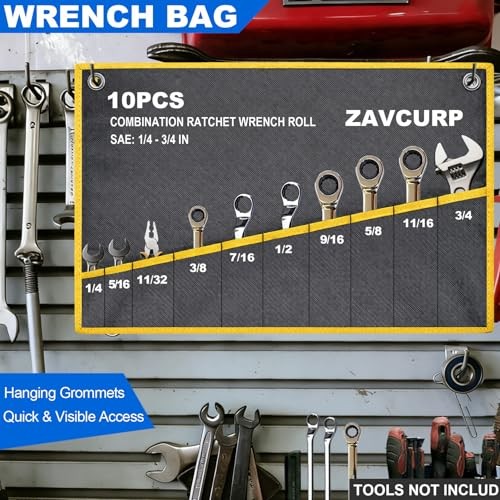 2PCS Wrench Roll Organizer – 10 Pockets Sae + 12 Pockets Metric – 10 Pockets
