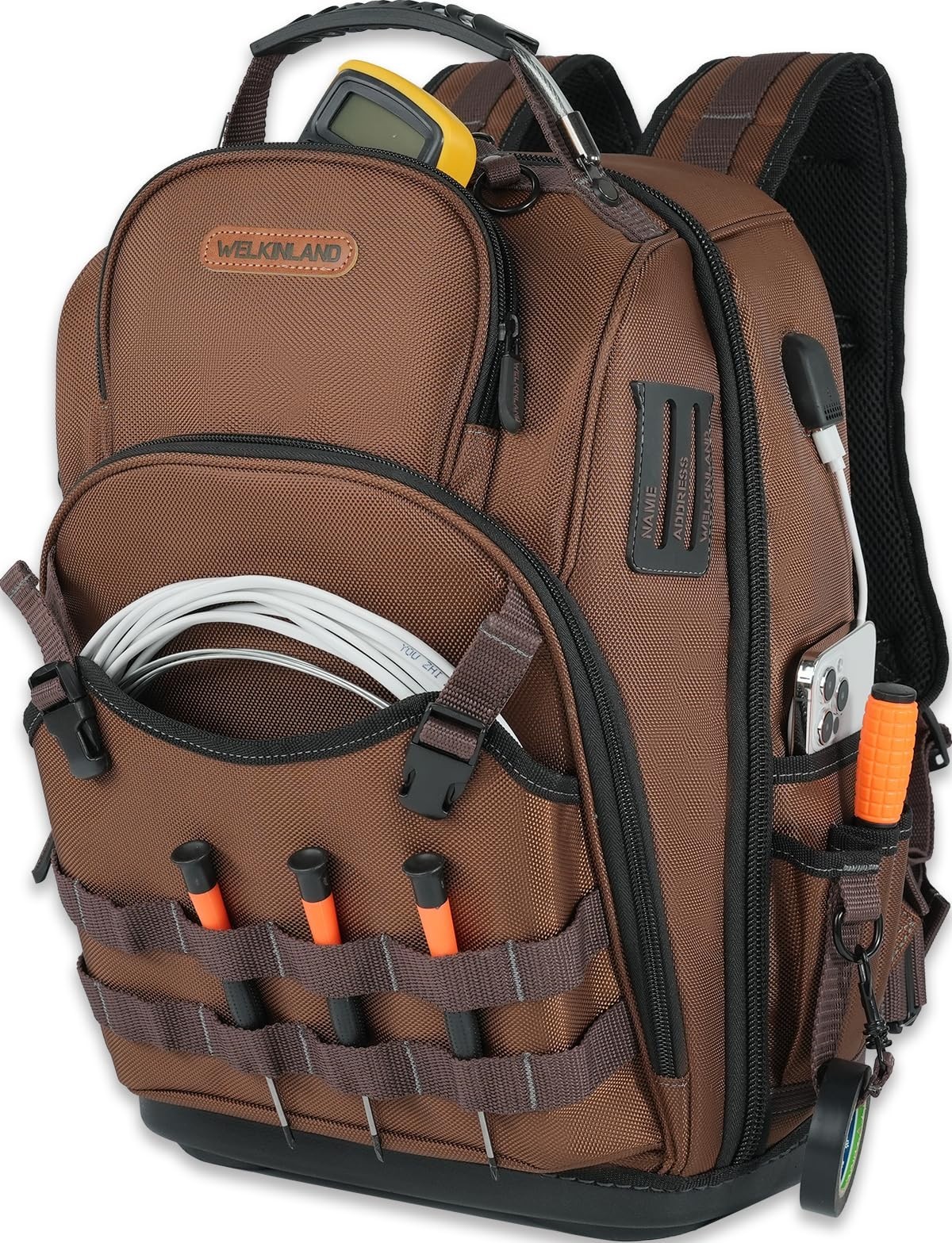 70 Pockets Heavy-Duty HVAC Tool Backpack, Waterproof Electrician Bag, Hard Botto