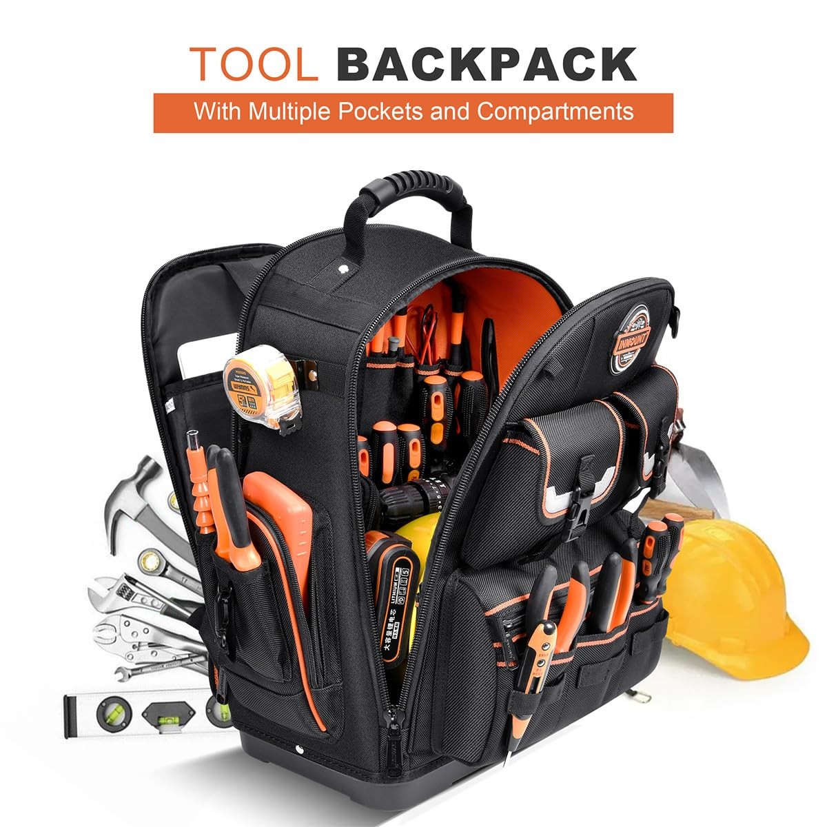 LOKASS Tool Backpack Heavy Duty with Molded Bottom, 1680D 56-Pocket Tool Bag …