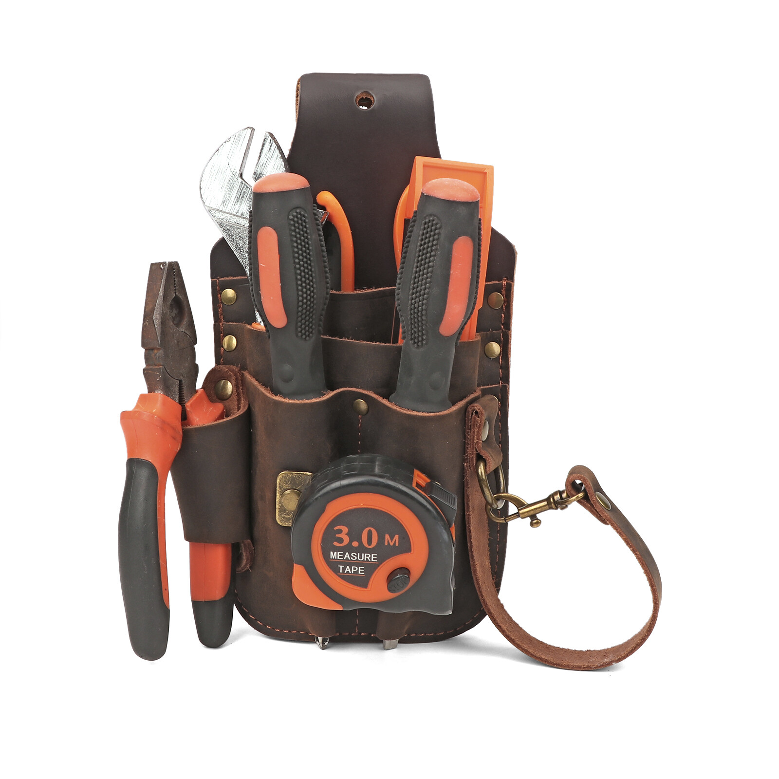 Tourbon Leather 5 in 1 Tool Holster Electric Tape Thong Carry Pouch Belt Holder