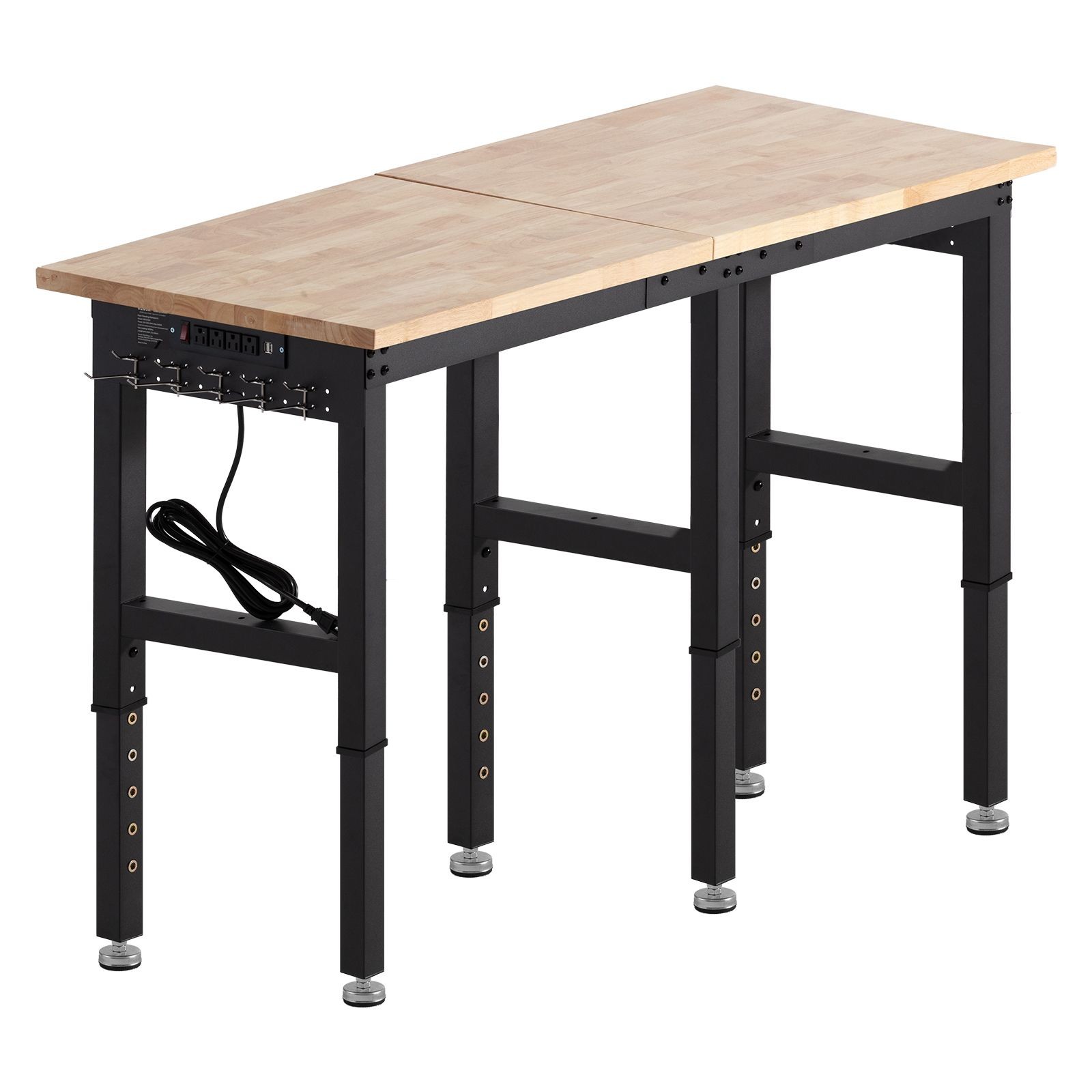 Adjustable Workbench, 5000 lbs Capacity, 72 x 24 Inch Oak Wood Top Workstation