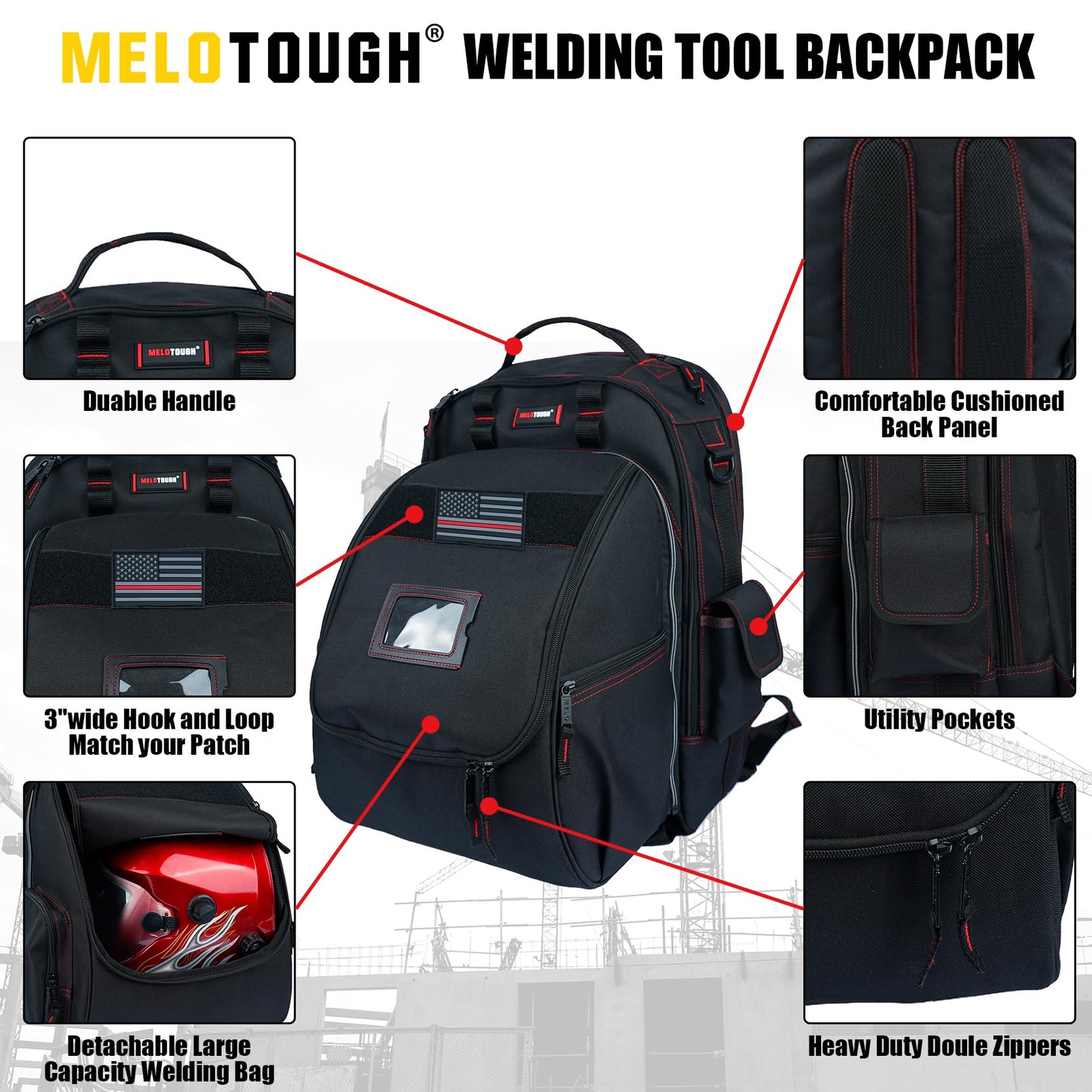 MELOTOUGH Welding Tool backpack for Tools and Helmet Extreme Gear Pack with Larg