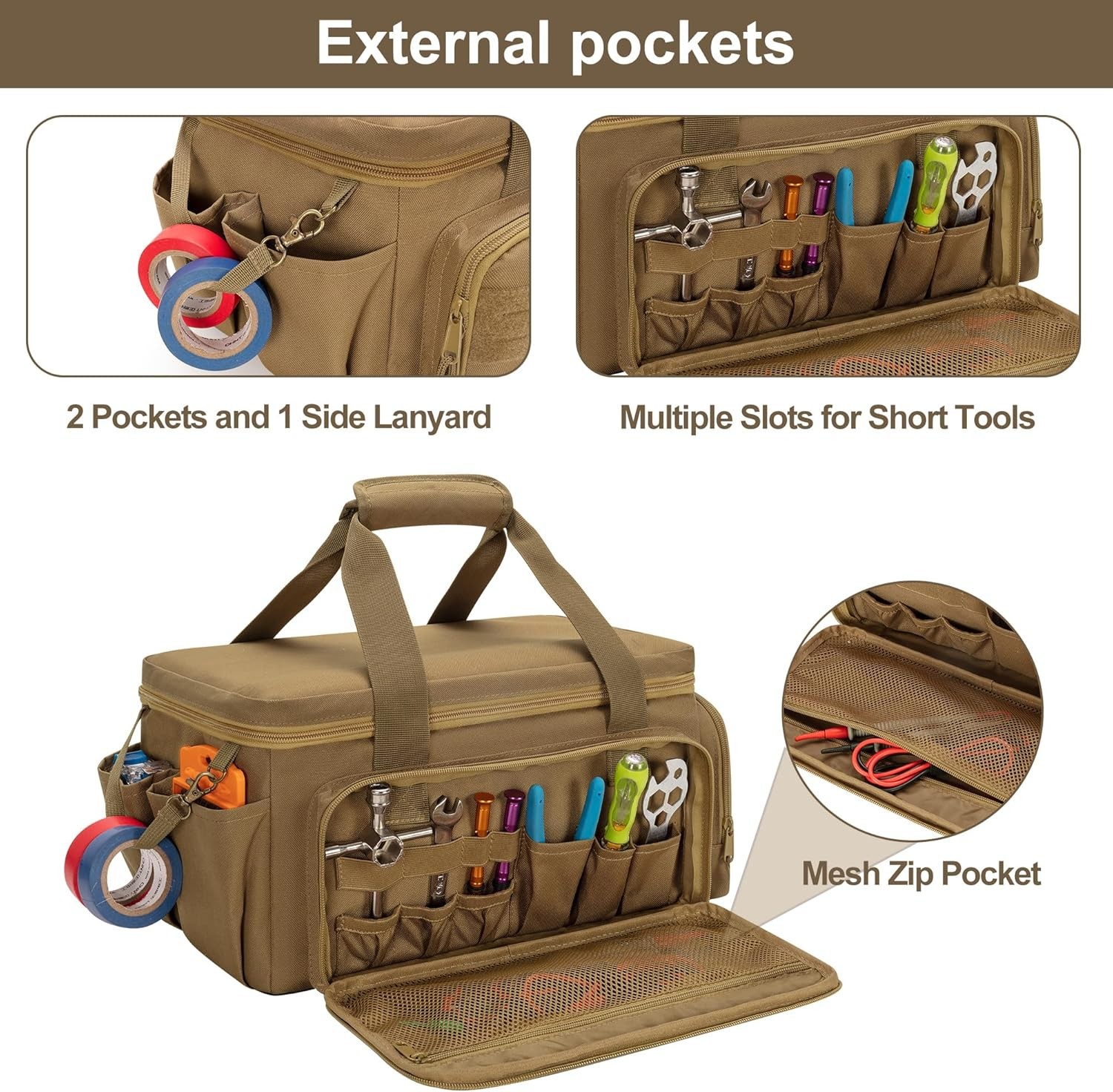 Tool Bag 14″ Hand Tool Organizer Tactical Range Bag Work Tote Repair Jobs Khaki