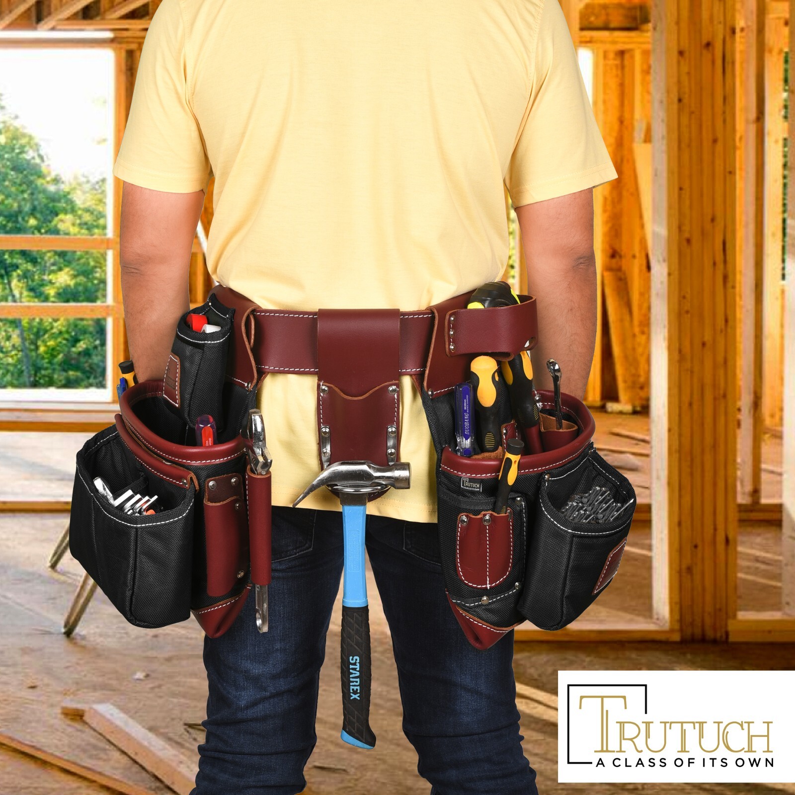 TRUTUCH Nylon and Leather Tool Belt with Leather Work Suspender | Handyman