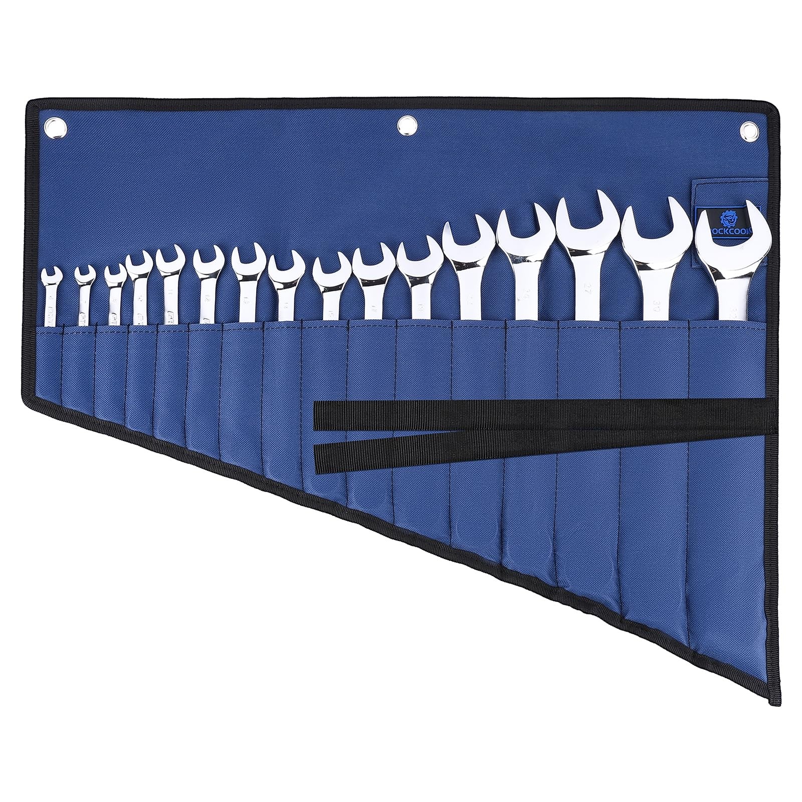 16 Pocket Wrench Roll Organizer Waterproof Oxford Cloth Tool Pouch Bag Blue Port