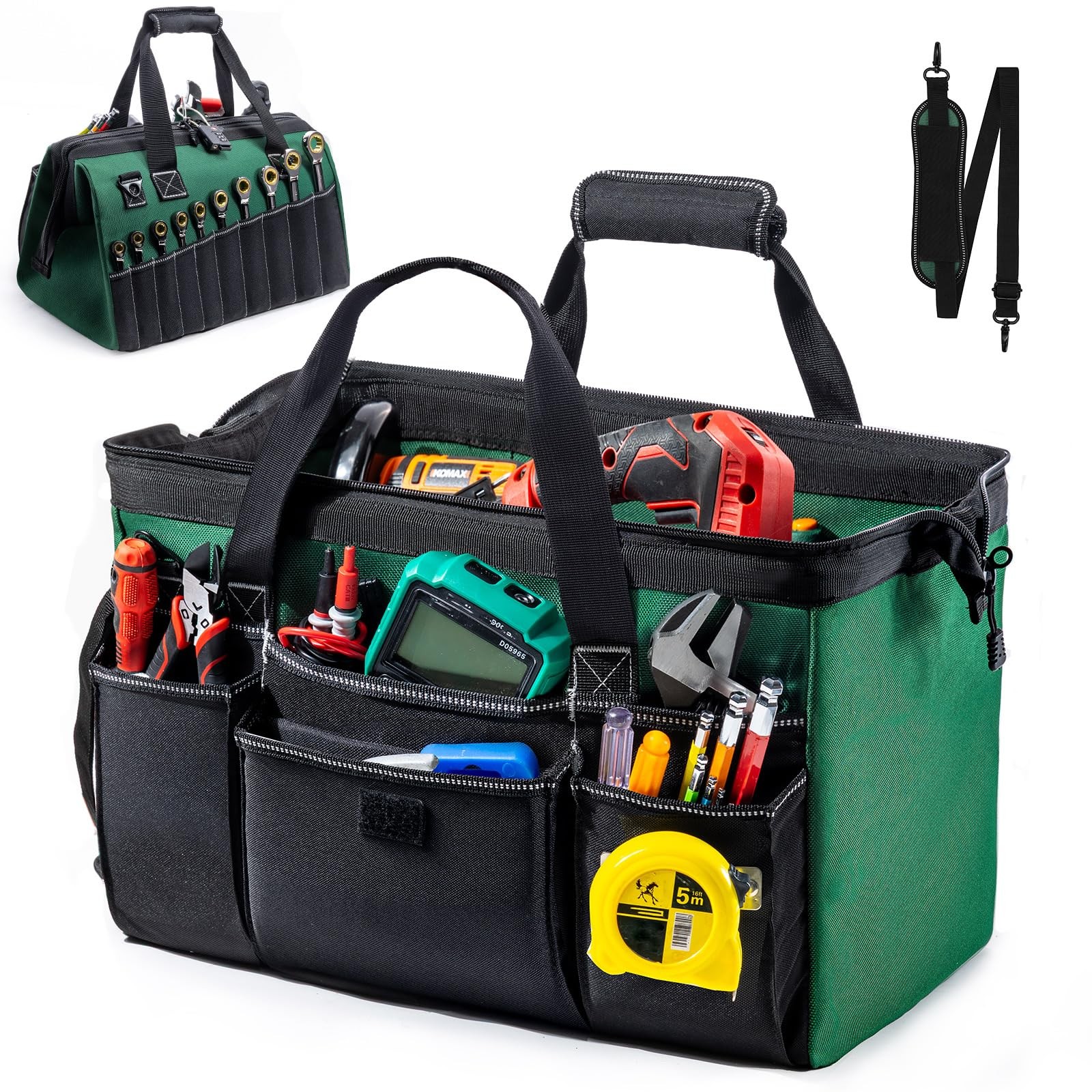 17 Inch Large Tool Bag Heavy Duty Toolbox Organizer 22 Pockets Wrench Tote