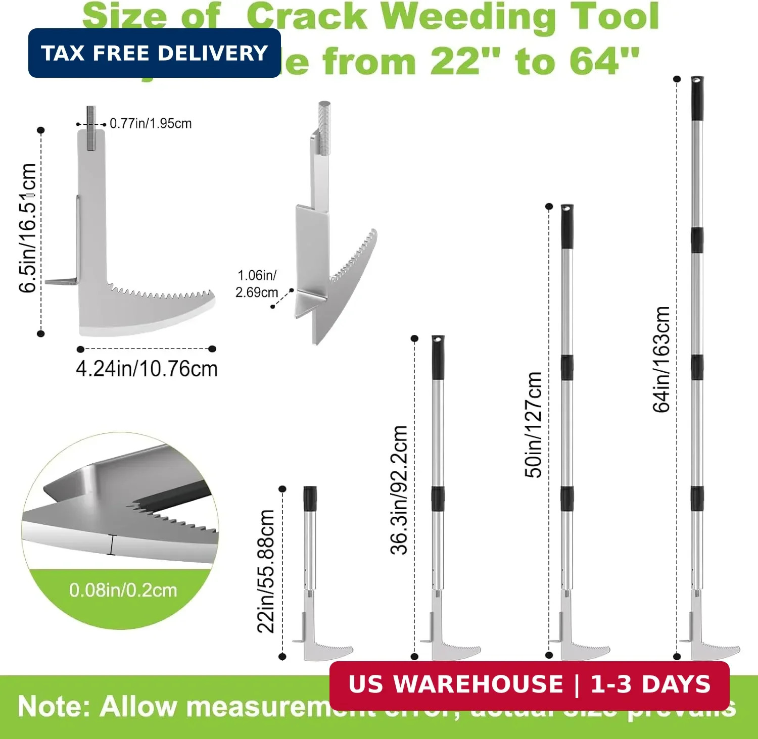 Crack Weeder Crevice Weeding Tool with 22” to 64” Adjustable Long Handle | Sta