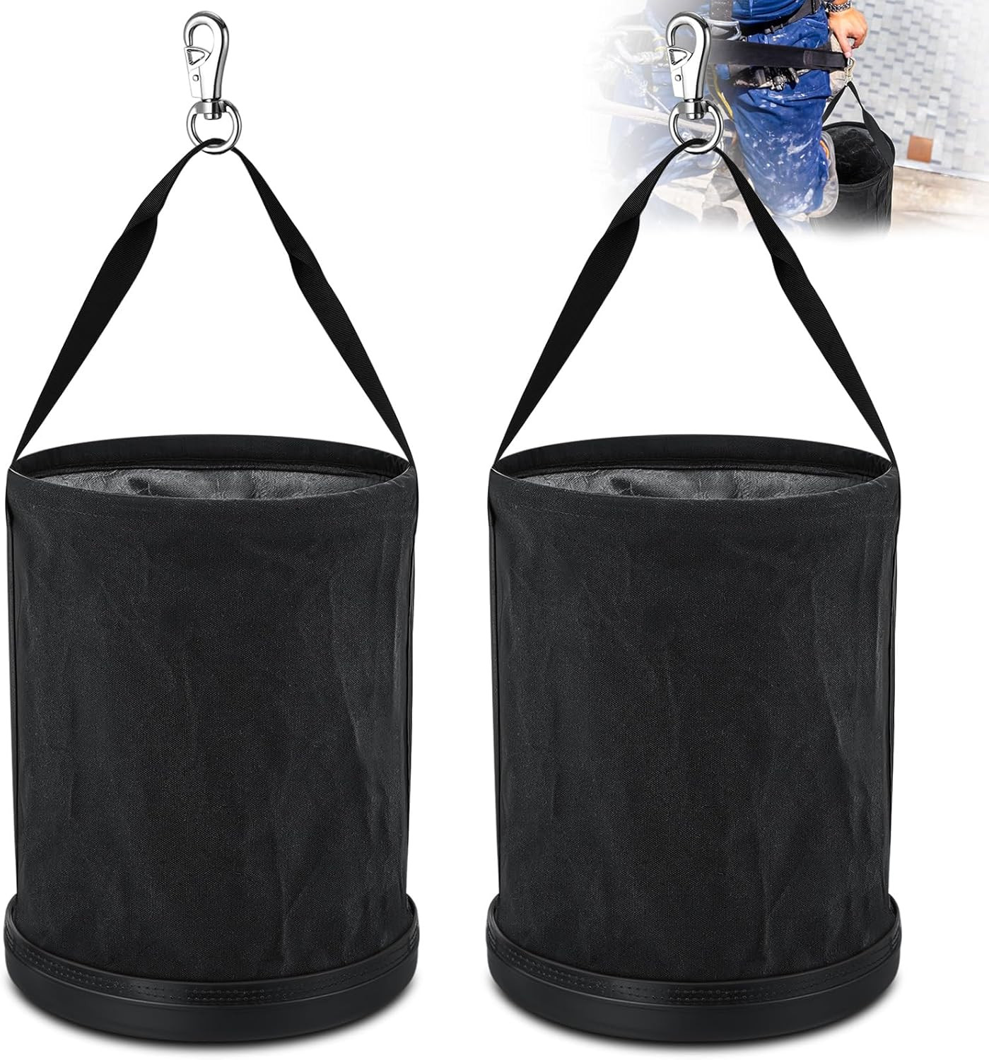 2 Pack Lineman Canvas Bucket Tool Bag, 15″ X 12, Black | Heavy Duty Electrician