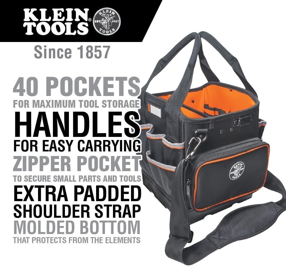 Klein Tools 5541610-14 Tool Bag with Shoulder Strap 40 Pockets for Tool Storage
