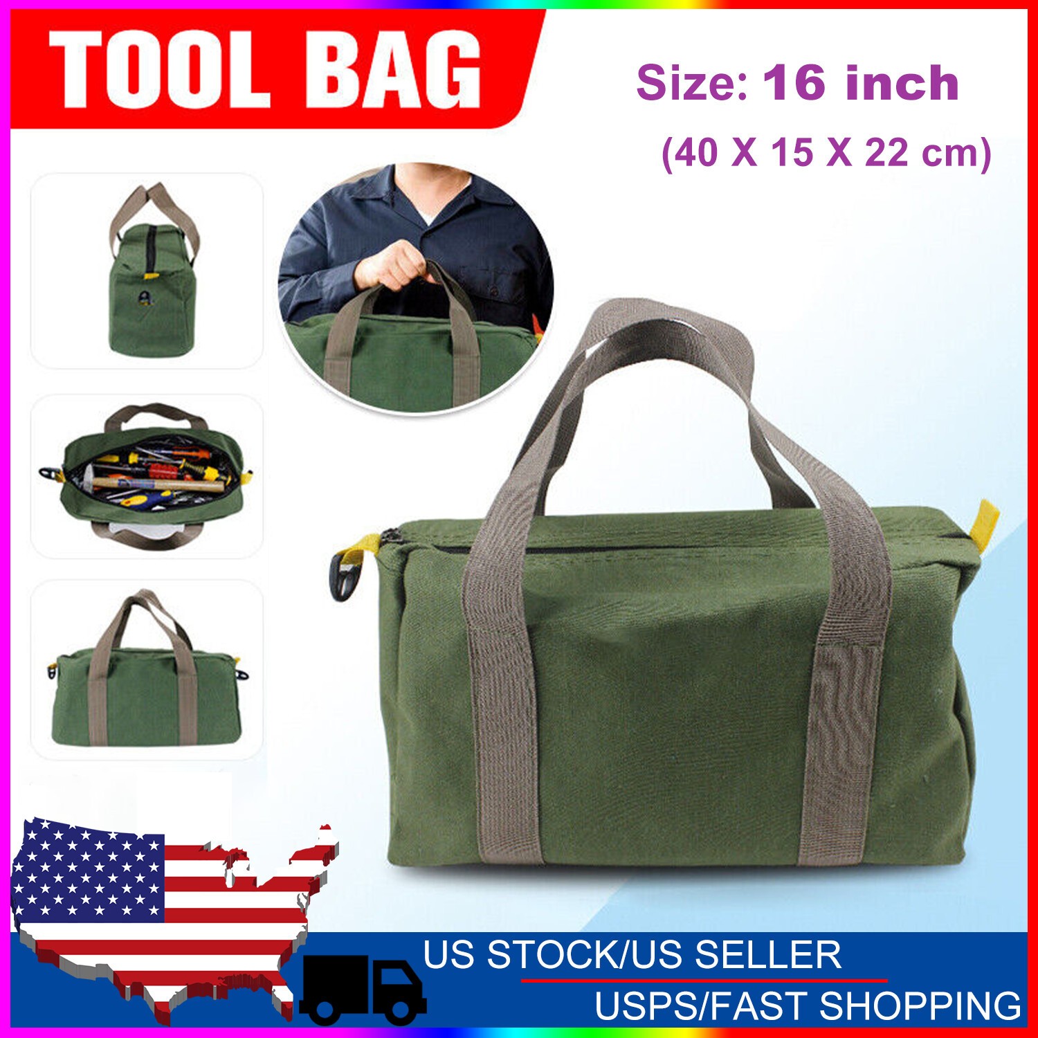 Waterproof 16 Inch Tool Bag – Large Capacity Canvas Tote for Hand Tools