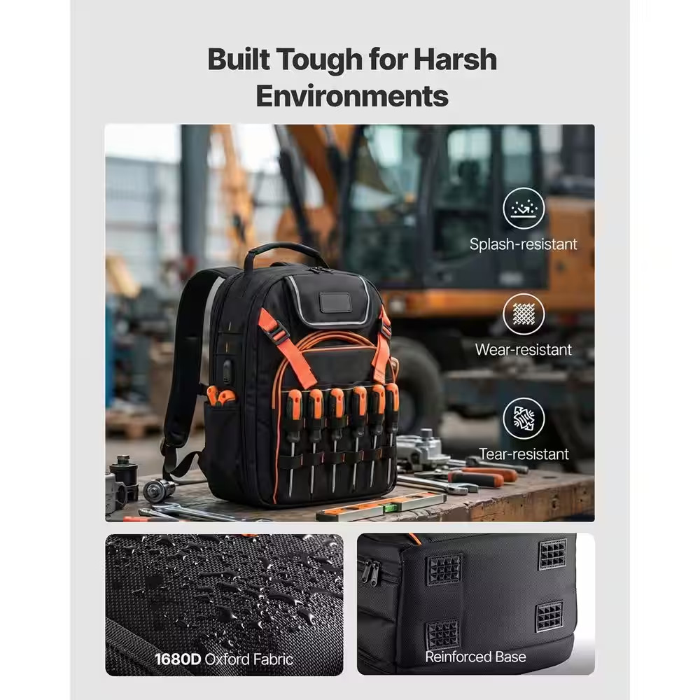 Tool Backpack, 45 Pockets, Heavy-Duty Tools Storage Organizer Work Bags with Lap