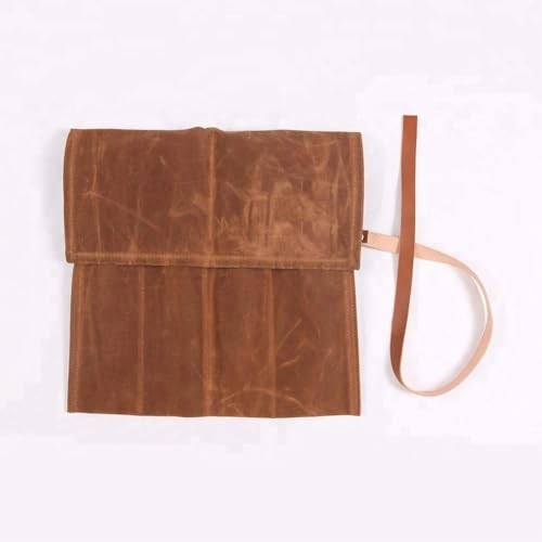 Waxed Canvas Tool Roll Pouch Organizer 4 Pockets Khaki for Wrenches Chisels