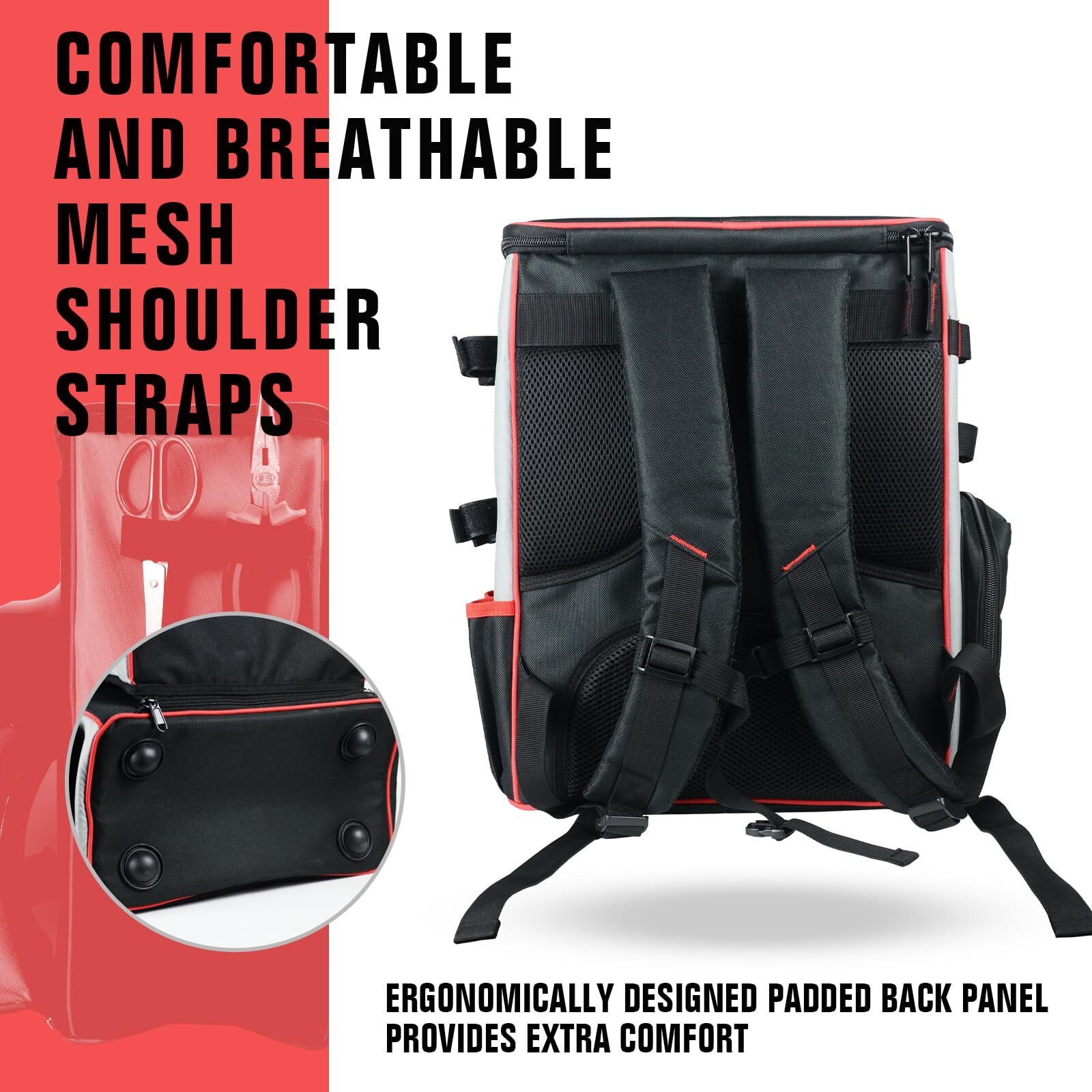 TRQWH Industrial Welding Gear Pack with Helmet Holder, 14 Compartments, Black