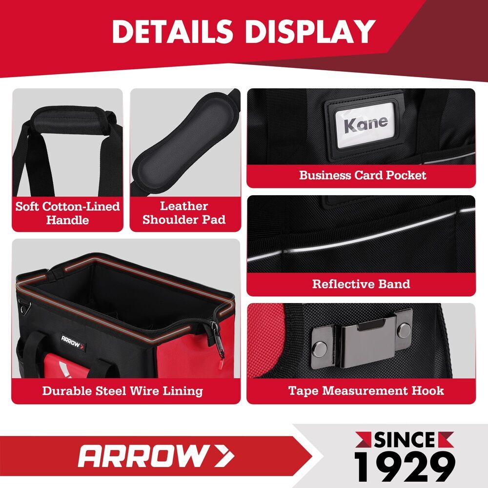 ARROW 16″ Tool Bag Organizer Large Capacity with 13 Pockets for Men Heavy Duty