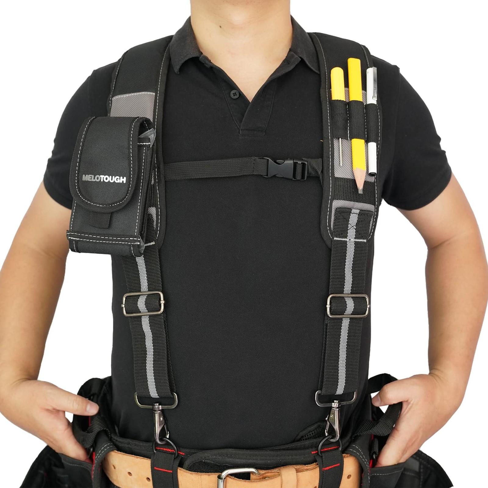Tool Belt Suspenders Construction Work Detachable Phone Holder Foam Pad Grey