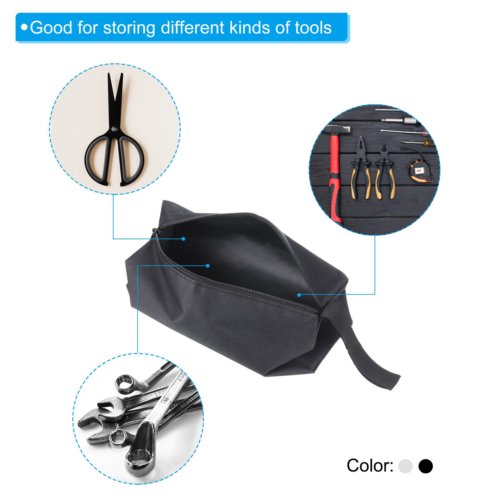 2Pack 10″ Zipper Tool Pouch Multipurpose Tool Bag Waterproof Tote, Black Grey