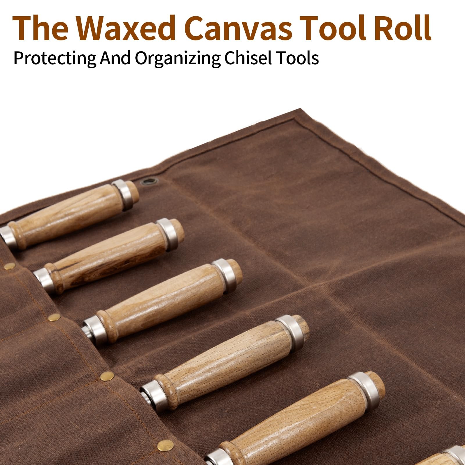 Baizoy Chisel Roll,6 Pockets Roll Up Tool 18.91″ L x 18.11″ H, Brown