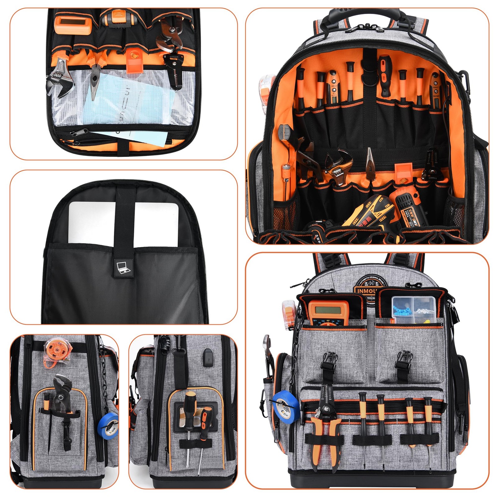 Tool Backpack Heavy Duty – Tool Backpack with Molded Base, 1680D Tool Organiz…