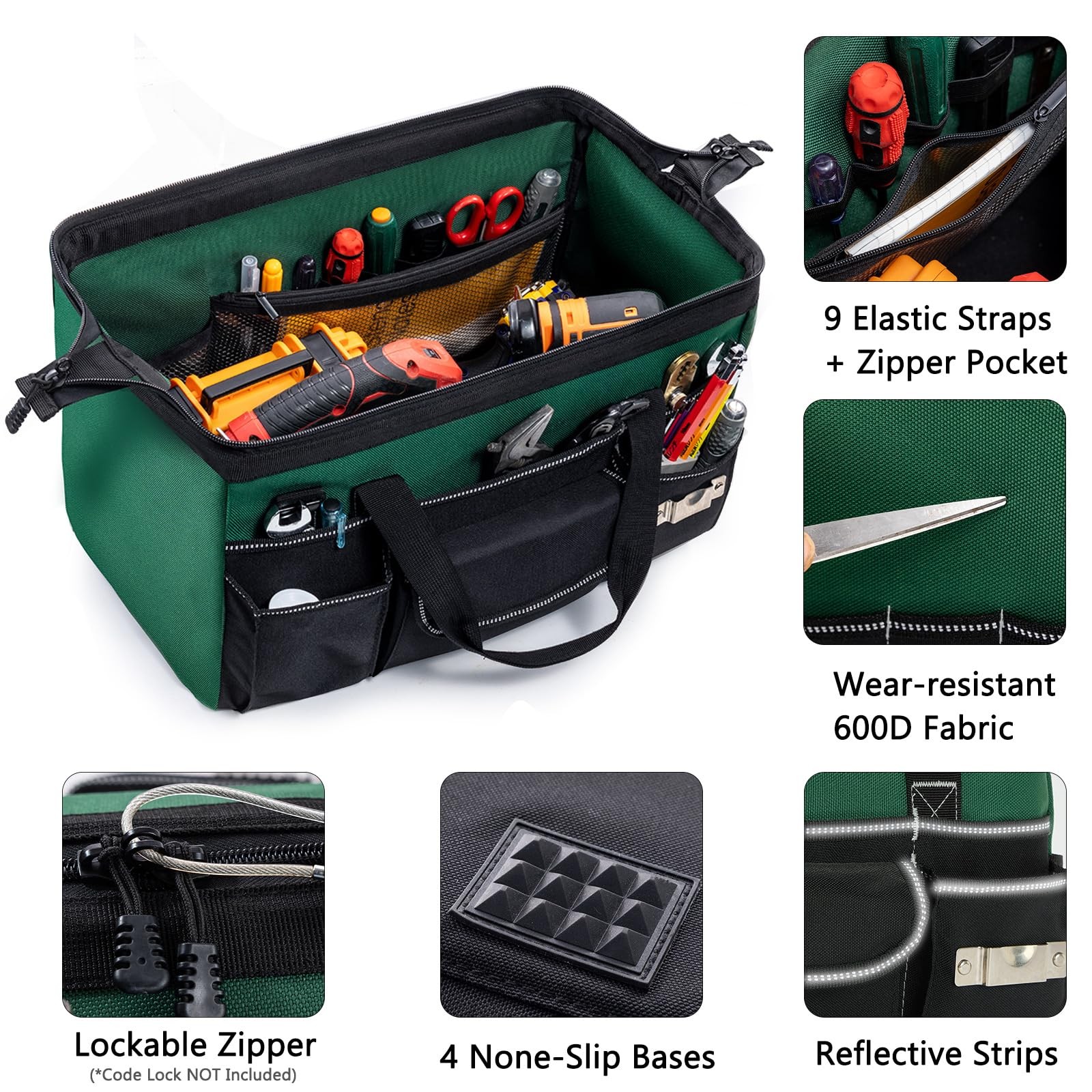 17 Inch Large Tool Bag Heavy Duty Toolbox Organizer 22 Pockets Wrench Tote