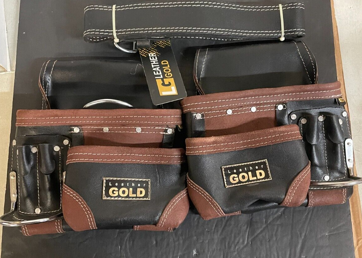 LEATHER GOLD Genuine Finished Leather Framer’s Adjustable Rig Tool Belt 3450 NEW
