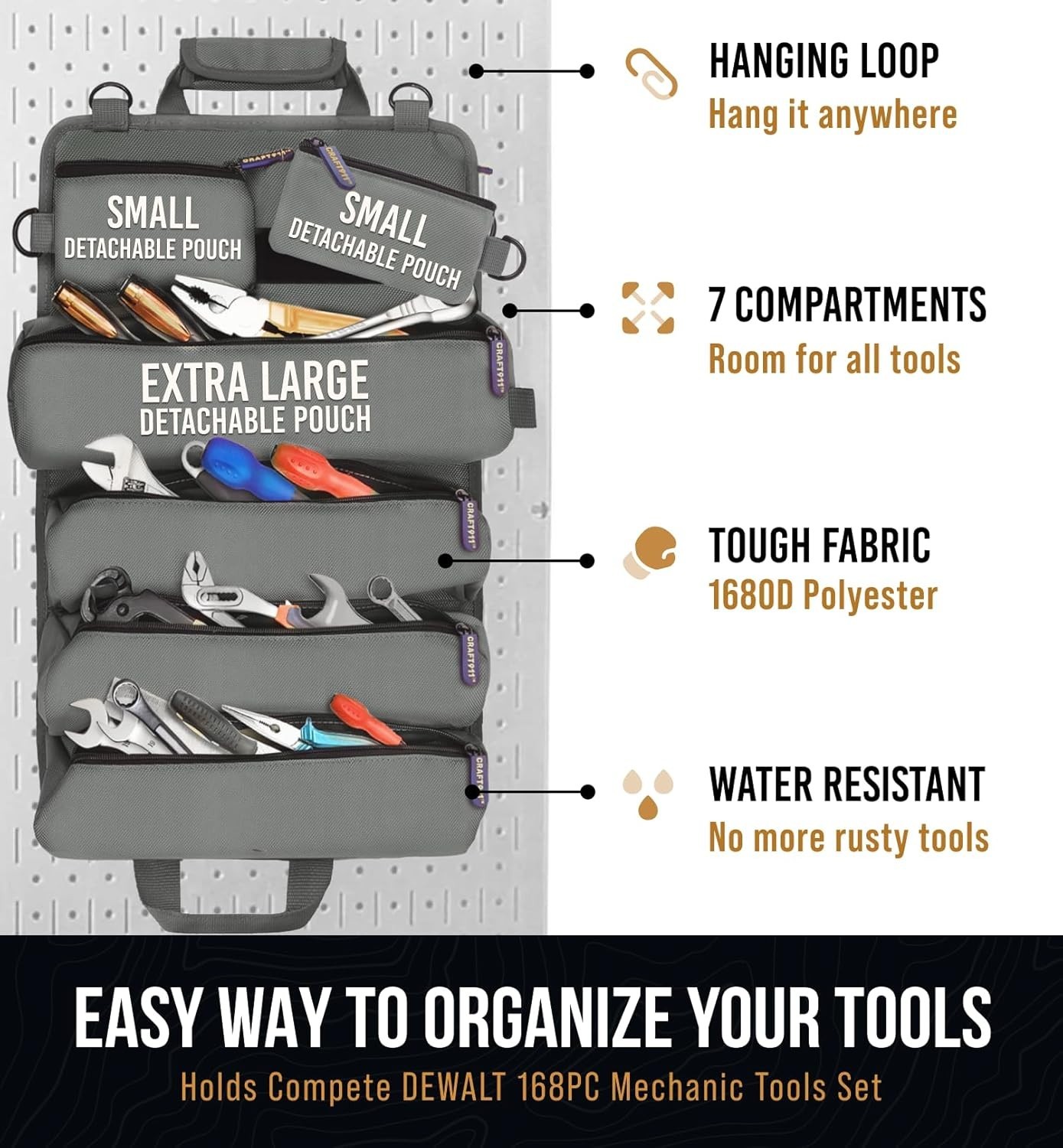 Compact Tool Bag Roll Gray Polyester Lifetime 6 Pouch