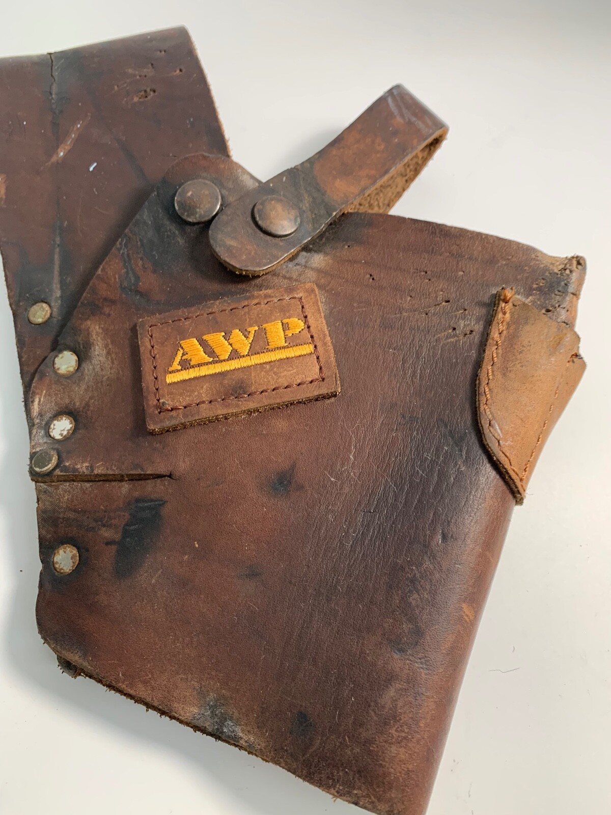 Vintage AWP General Construction Heavy Leather Drill Tool Belt Holster Mexico