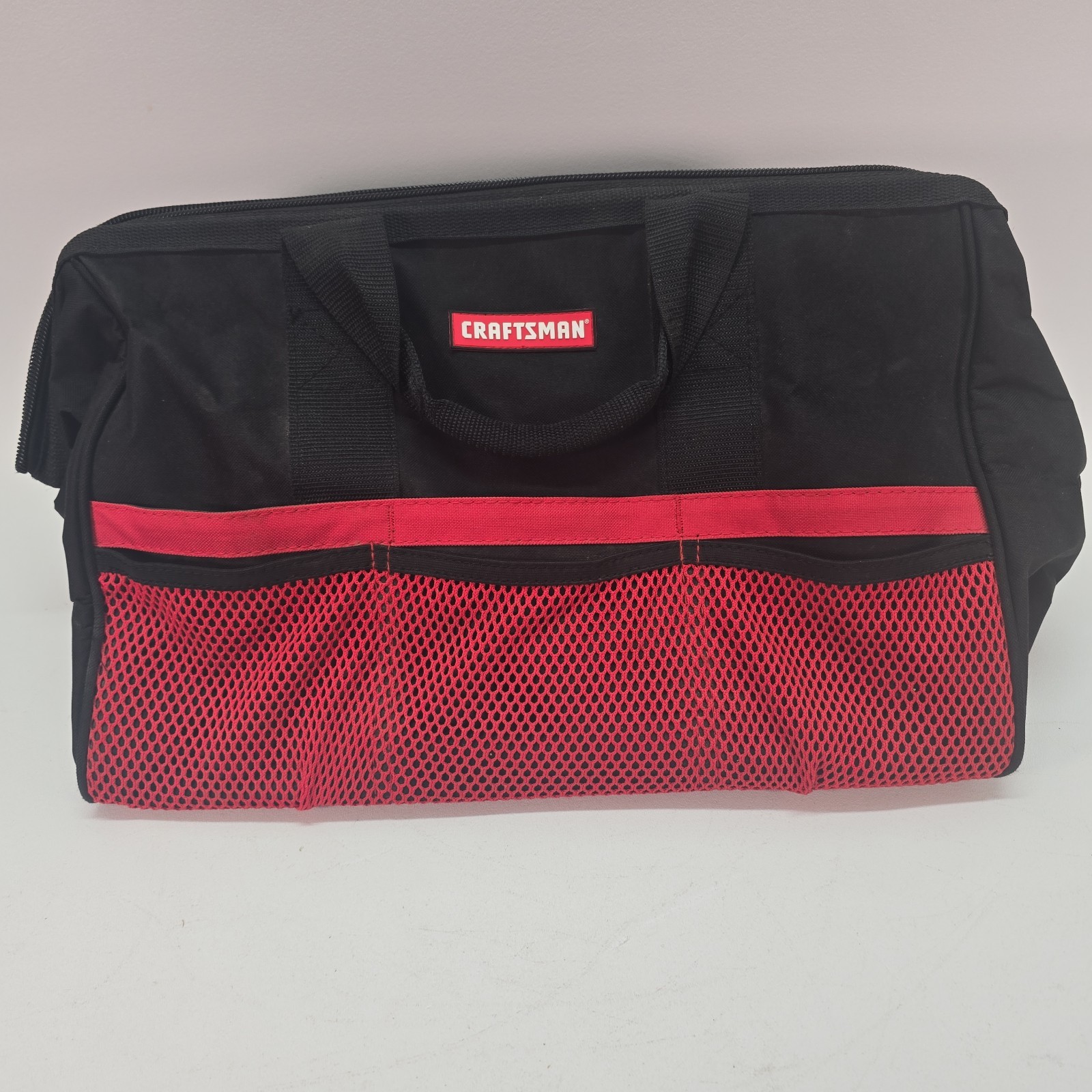 Craftsman 37537 Tool Bag, Canvas Zipper Carrying Bag Tote, Black/Red 18″x11″x12″
