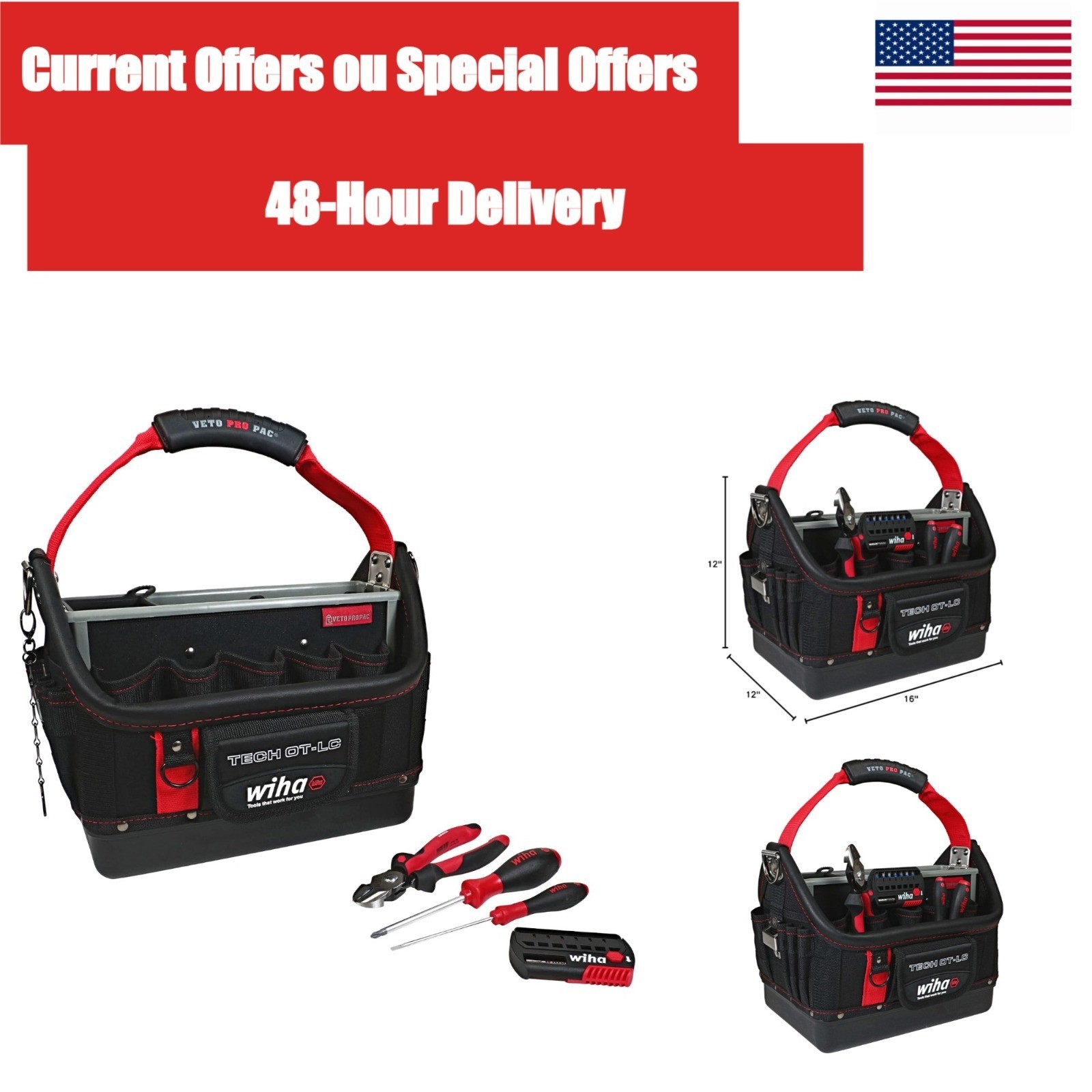 Wiha 11 Piece Tool Tote Kit Veto Pro Pac TECH OT-LC RedStripe