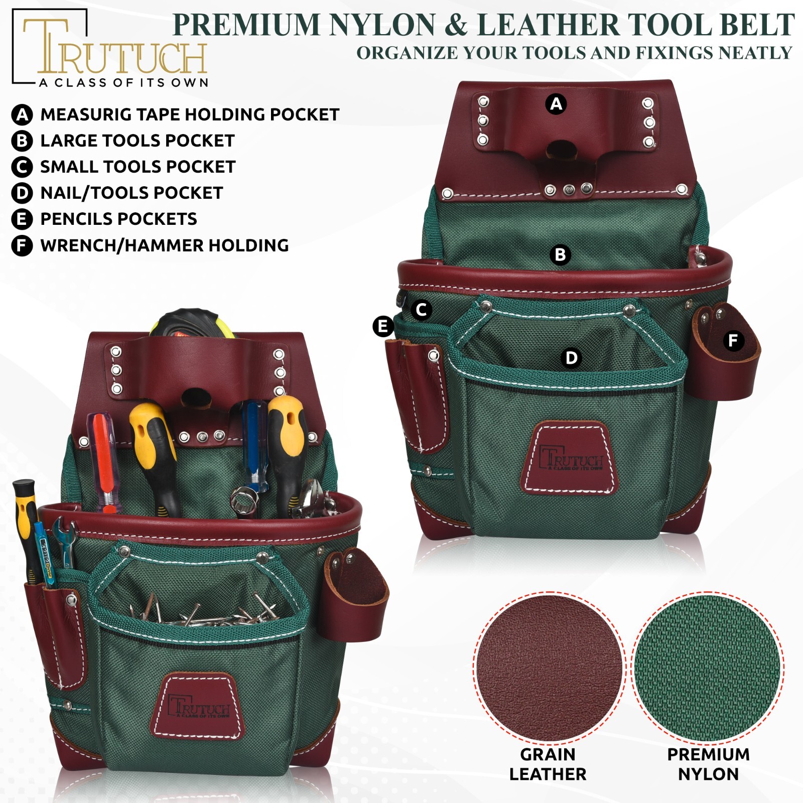 TRUTUCH Nylon and Leather Tool Belt with Leather Work Suspender | Construction