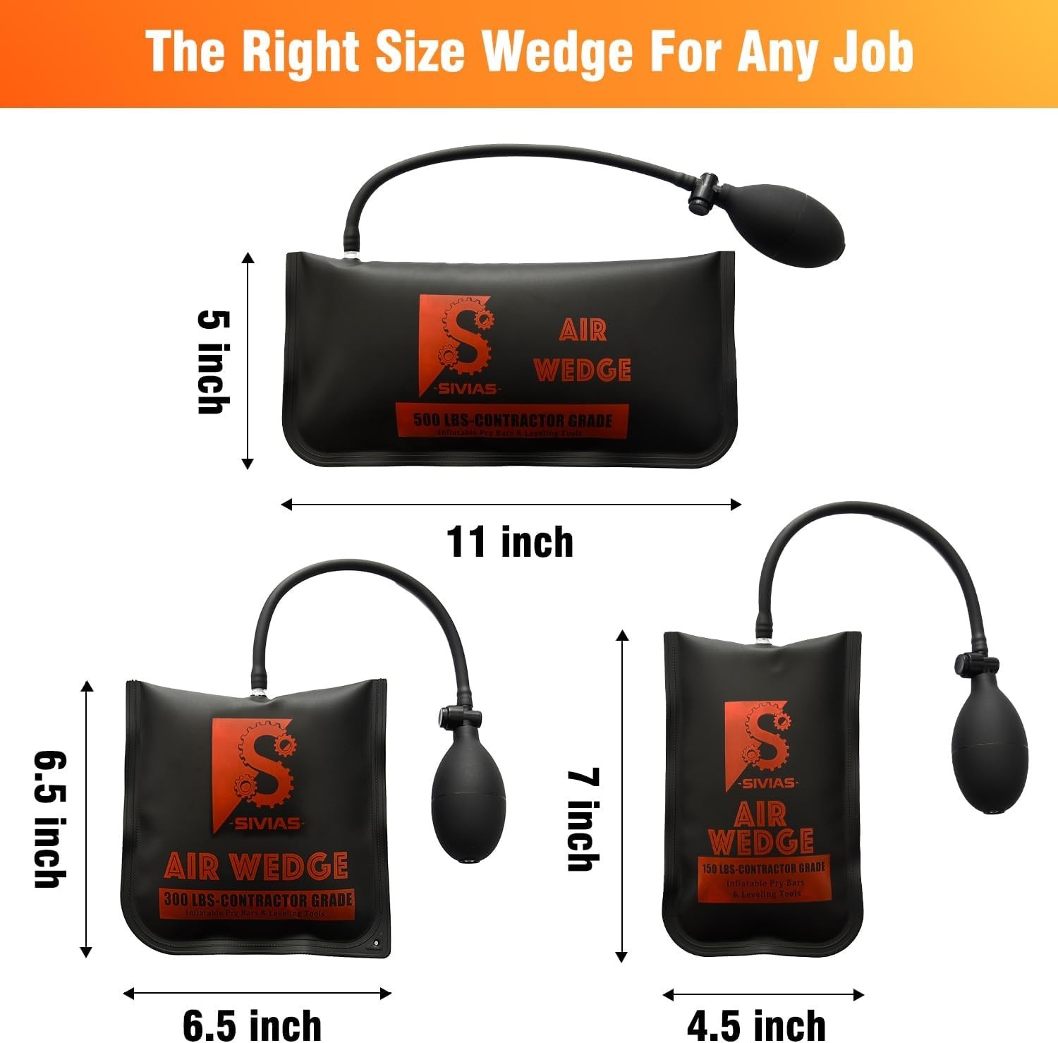 3 Sizes Inflatable Air Wedge Shim Bag Kit 500LB Professional Leveling Pump Tool