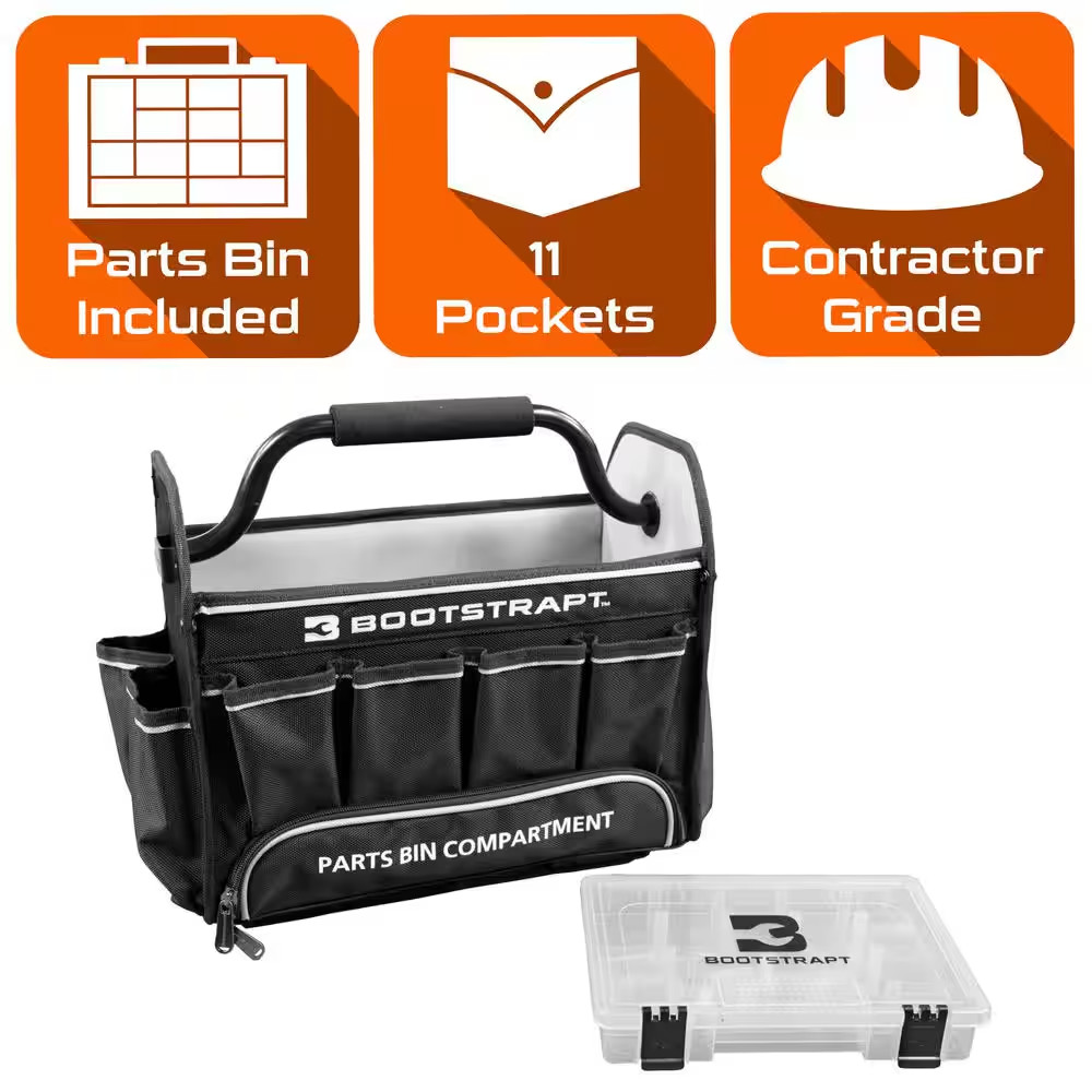 15 In. Contractor’S Tote Bag With Integrated Parts Bin Compartment Free Shipping