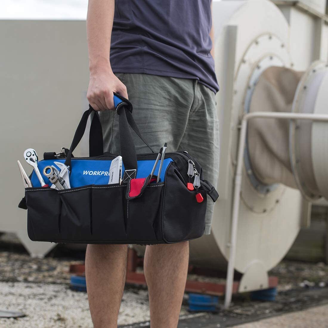 WORKPRO 18″ Storage Tool Bag Sturdy Bottom Close Top Wide Mouth w/Shoulder Strap